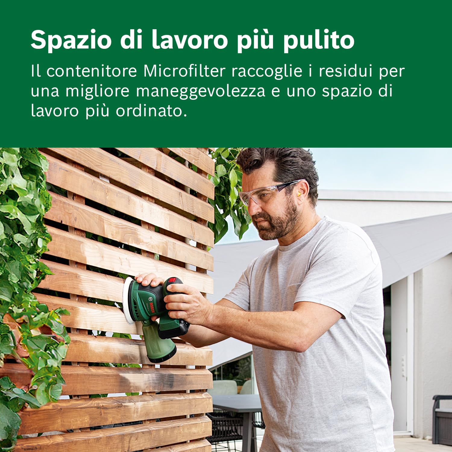 Bosch Levigatrice rotoorbitale a batteria EasyOrbit 18V-10 (Levigatura su superfici in legno, laccate e verniciate di piccole e medie dimensioni; diametro: 125 mm; batteria da 2.0Ah e caricabatteria)