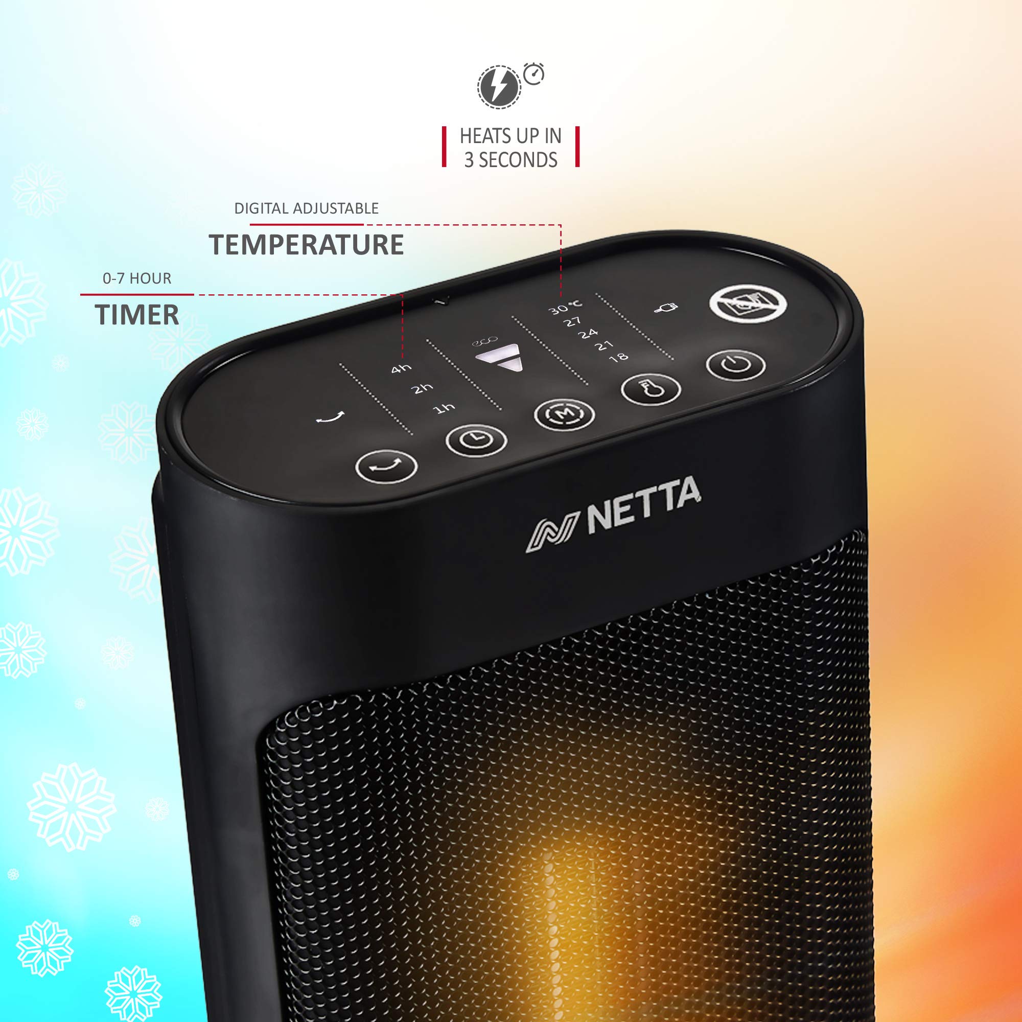 NETTA 2000W Ceramic Heater Oscillating Tower, Fast-Heating, Quiet Portable  Heater with Remote Control and 7 Hour Timer, 3 Heating Modes, Tip-Over  Protection - Black : Amazon.co.uk: Home u0026 Kitchen
