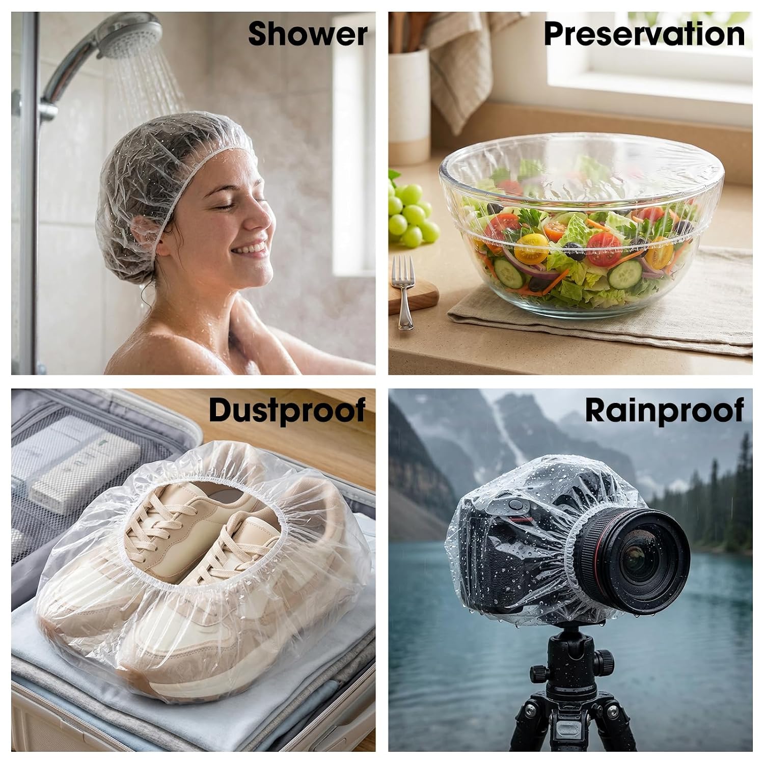 200 Pack Disposable Shower Caps, Thickened Clear Plastic Shower Caps for Women, Large Expandable Elastic Bath Hair Caps for Spa, Deep Conditioning, Hair Treatment, Hotel and Travel (20.5")