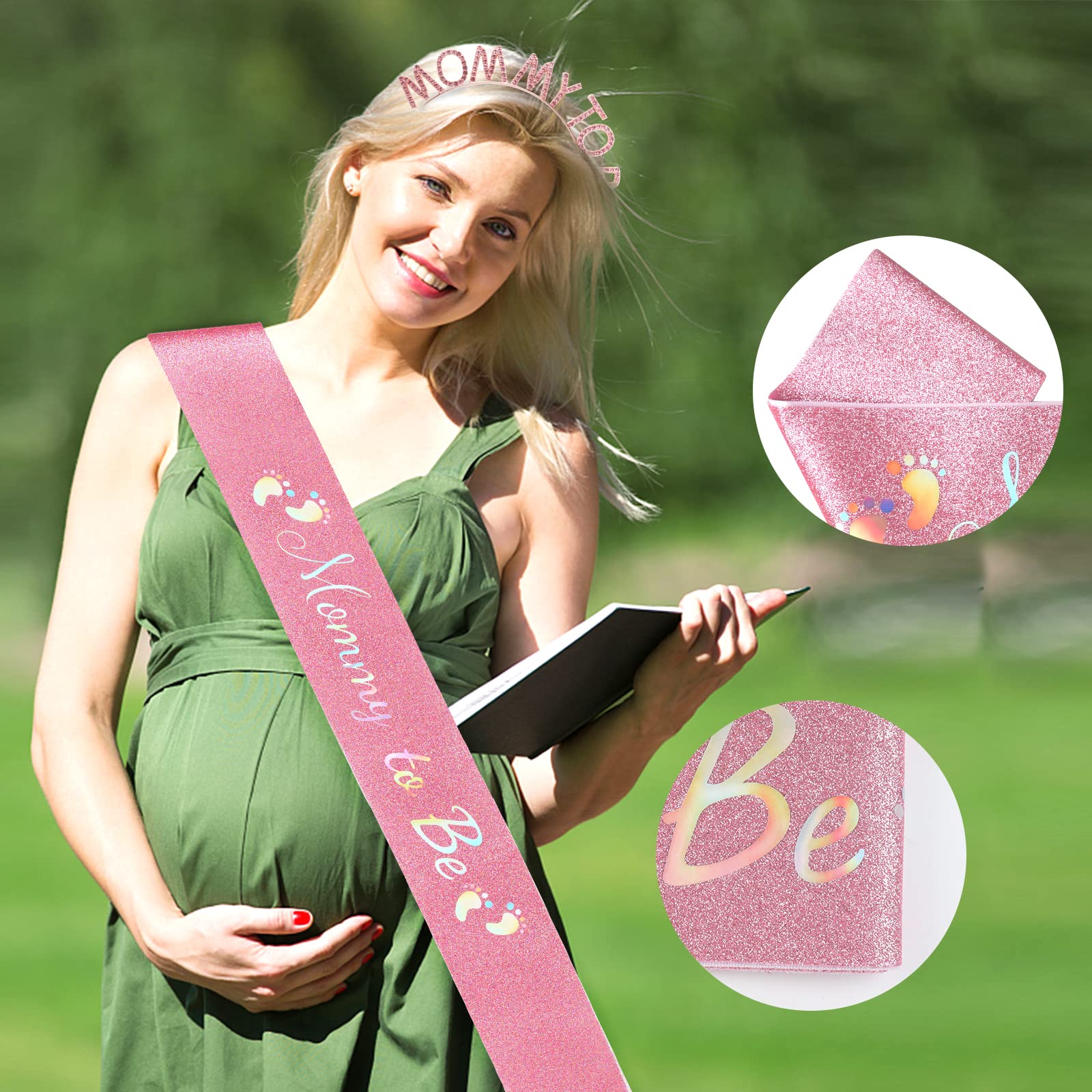 Dekoracje na baby shower dla przyszłej mamy, szalik i diadem na przyszłą koronę, prezent ciążowy dla niej, ujawnienie płci i baby shower, różowy