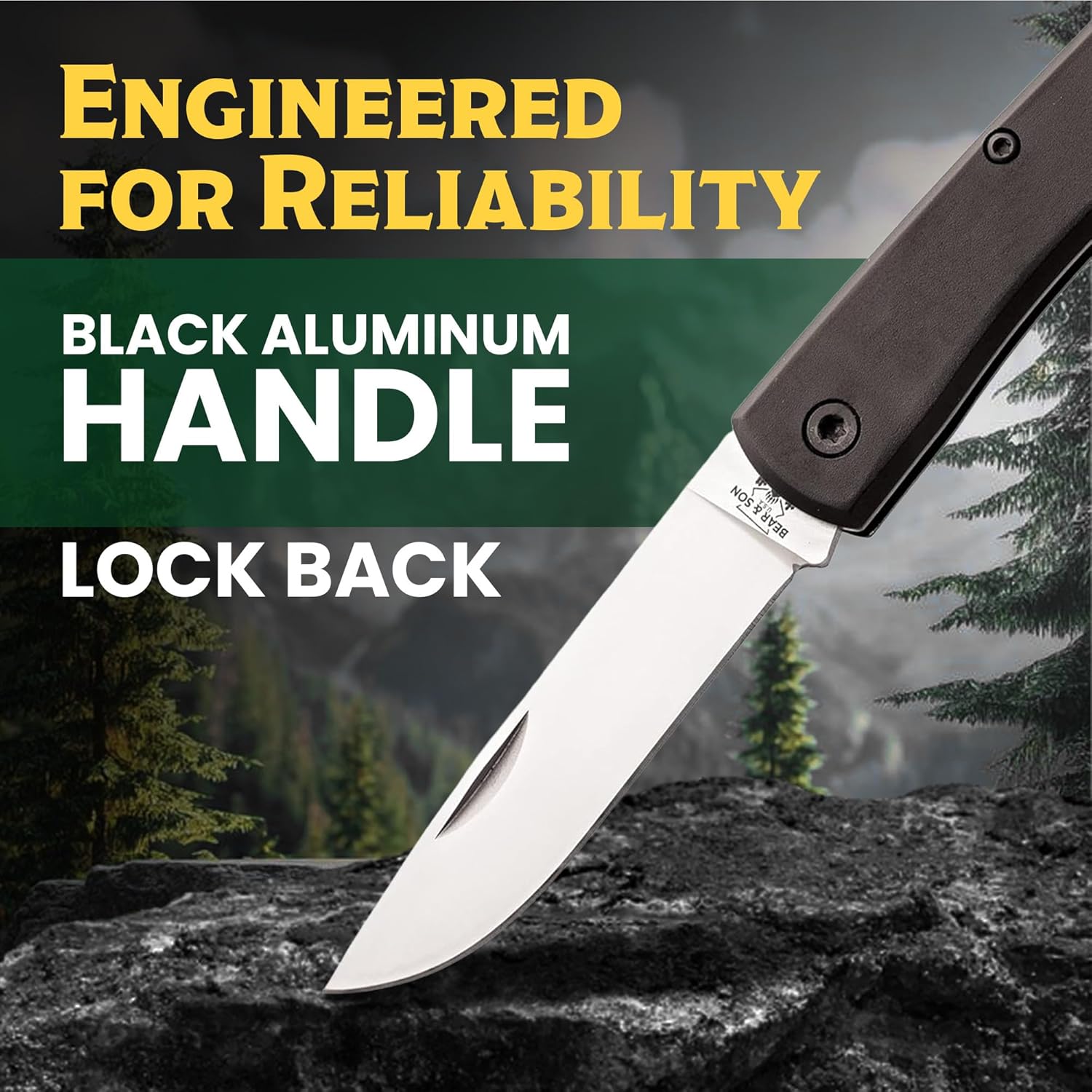 Bear & Son Cutlery 3 5/8" Black Aluminum Small Locking Farmhand W/Clip