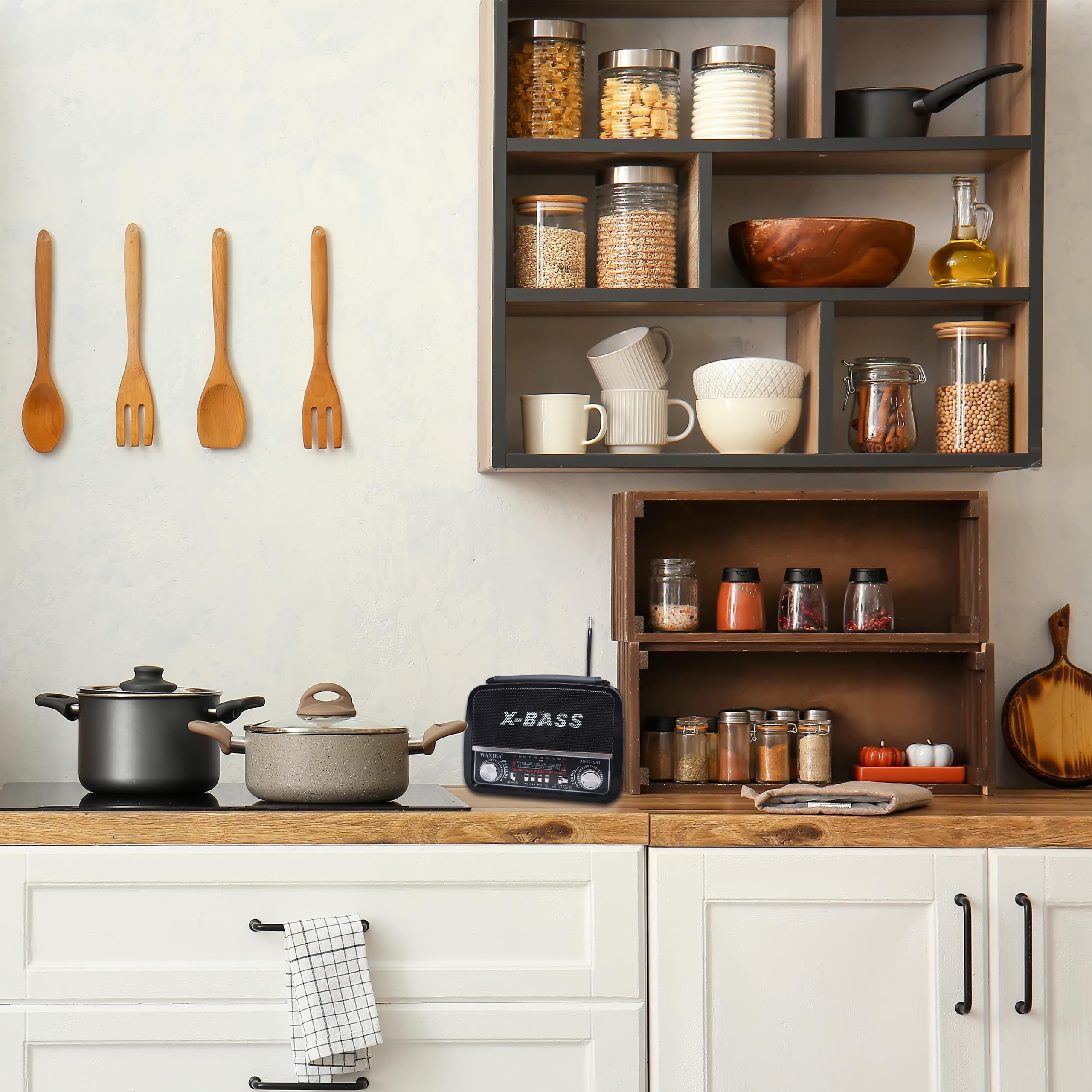 Retoo Radio retro Bluetooth FM, nostálgica, carcasa en imitación de madera, vintage, sistema compacto, compatible con USB, ranura para tarjetas SD, radio de cocina sencilla