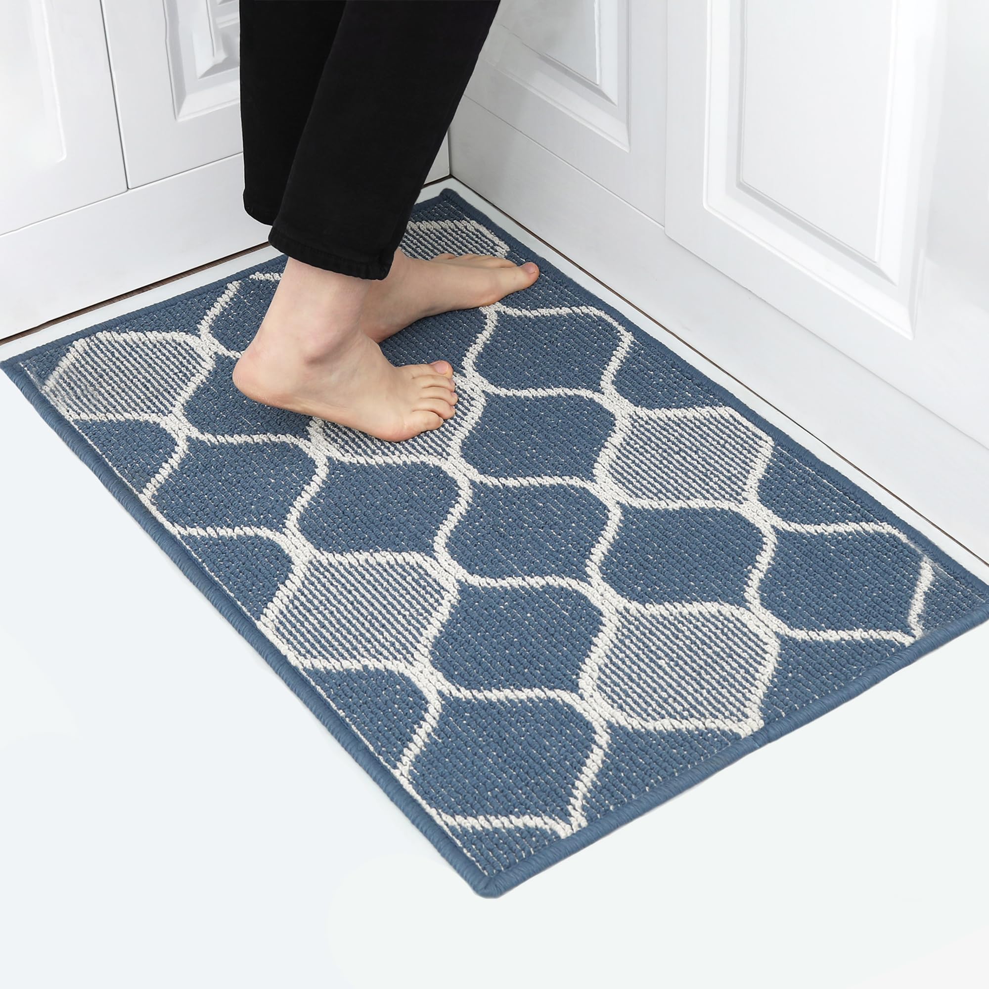 Kitchen Rugs and Mats, Non Skid Machine Washable Soft Kitchen Mats for Floor Kitchen Runner Rug Absorbent Resist Dirt Comfort Standing Mat Made of 100% Polypropylene TPR Backing (Blue, 17.7"x29.5")