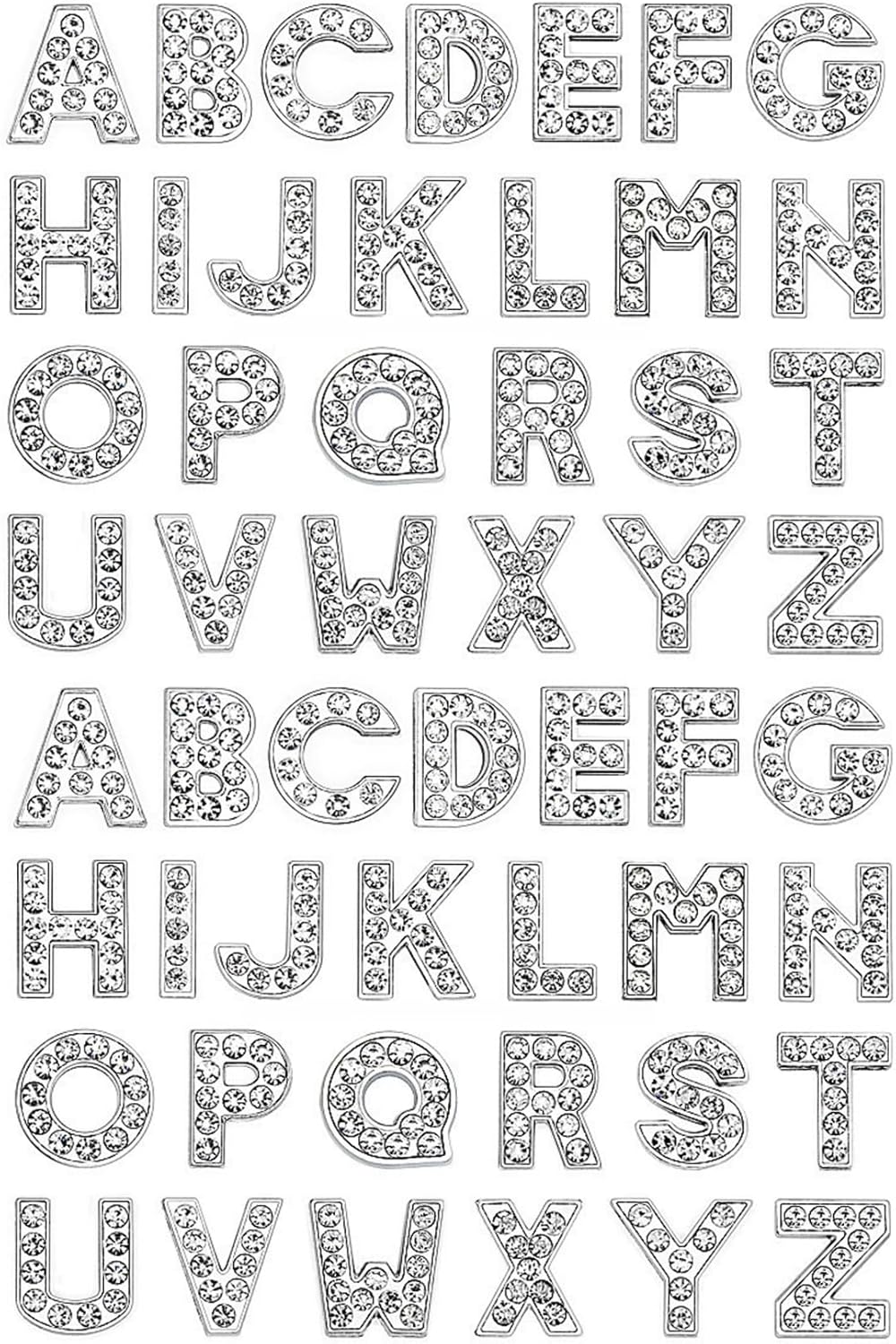 26 pcs A-Z Full Rhinestone Charms 8mm Slide Alphabet Crystal Letters for DIY Slide Wristbands, Bracelets, Hair Clips, and Jewelry Making Charms, shoe lace charms, bracelet charms