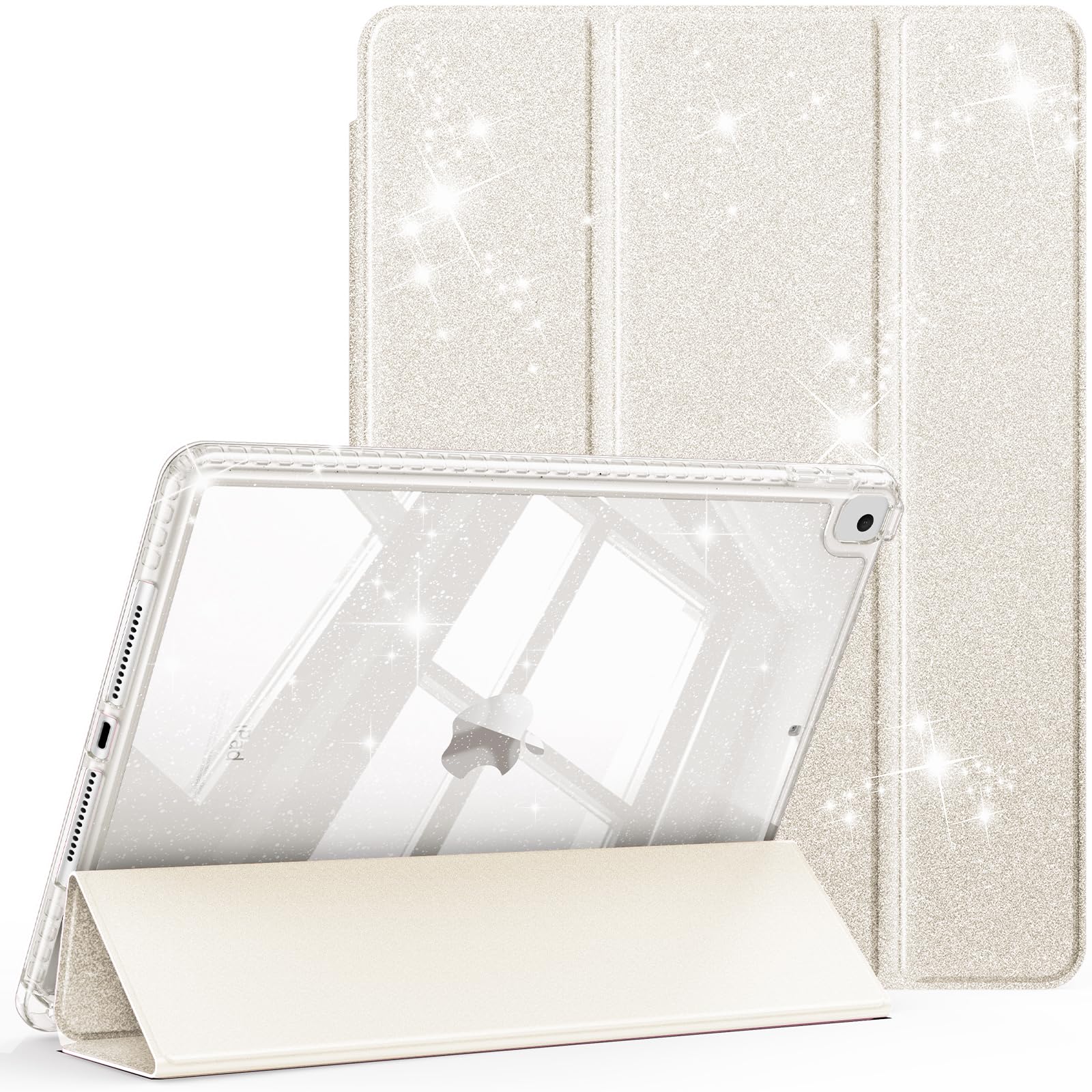 Fintie Glitzer Hülle für iPad 10.2 Zoll 9/8/7 Generation Case (2021/2020/2019 Modell)‌ – Transparente Glitzer-Schutzhülle mit Stifthalter, Stoßfest Glänzender Rückseite & Auto Sleep/Wake, Starlight