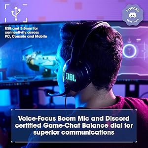 JBL Quantum 400 - USB over-ear gaming headset with game-chat balance dial, JBL QuantumSURROUND and DTS, Voice focus directional flip-up mic and memory foam ear cushions (Black)