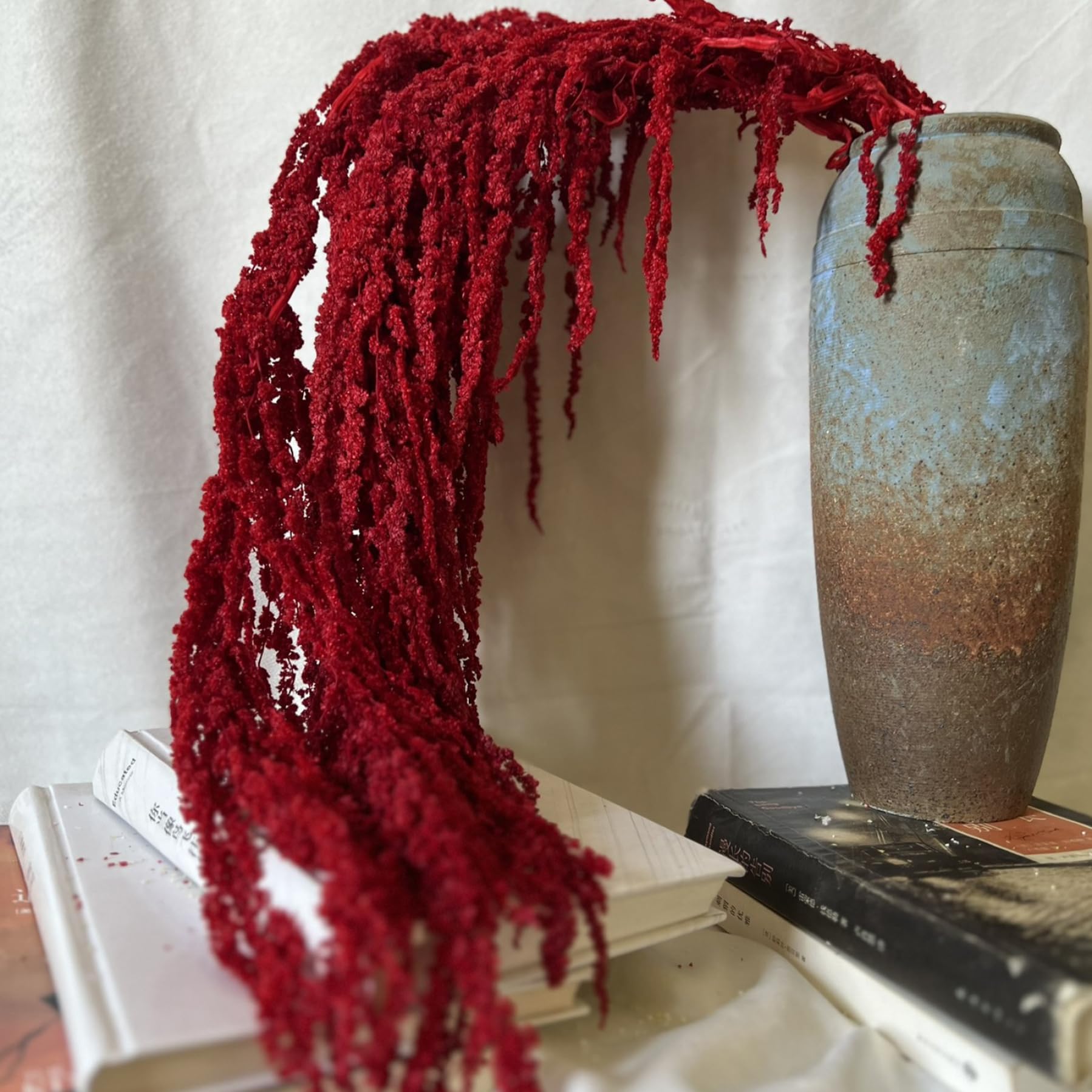 Comebachome Dried Flower Bouquet, 24-31.5" Hanging Dried Amaranthus, Lifelike Natural Vine Flowers, Reusable Plants for Wedding Bouquet Wall Home Party Decor, Dark Red, Flower
