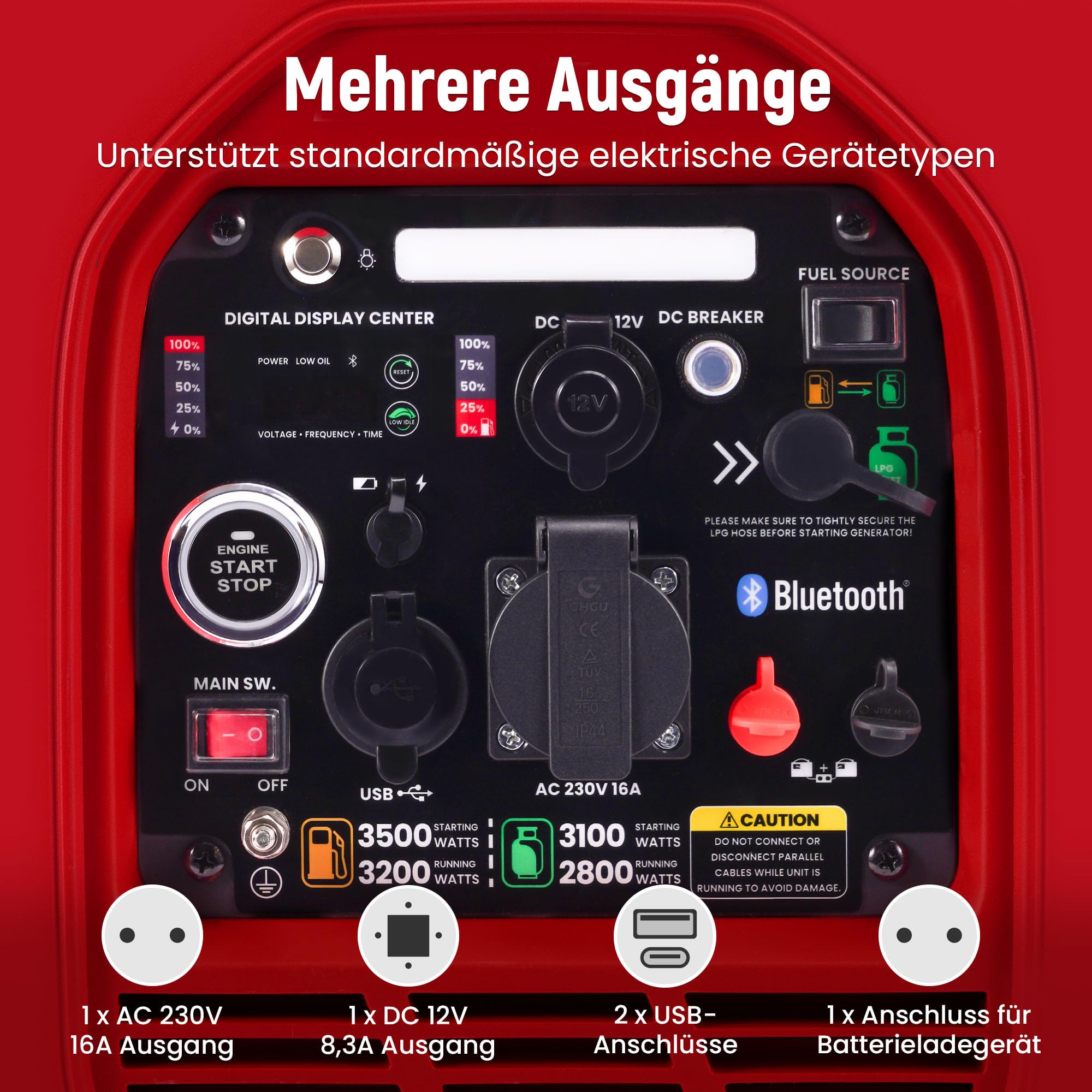 maXpeedingrods Generator prądu inwerterowego 3500W, LPG, benzynowy | cichy generator prądu z aplikacją Bluetooth®, zdalnego sterowania, generator prądu, lekki jako awaryjny agregat prądu na