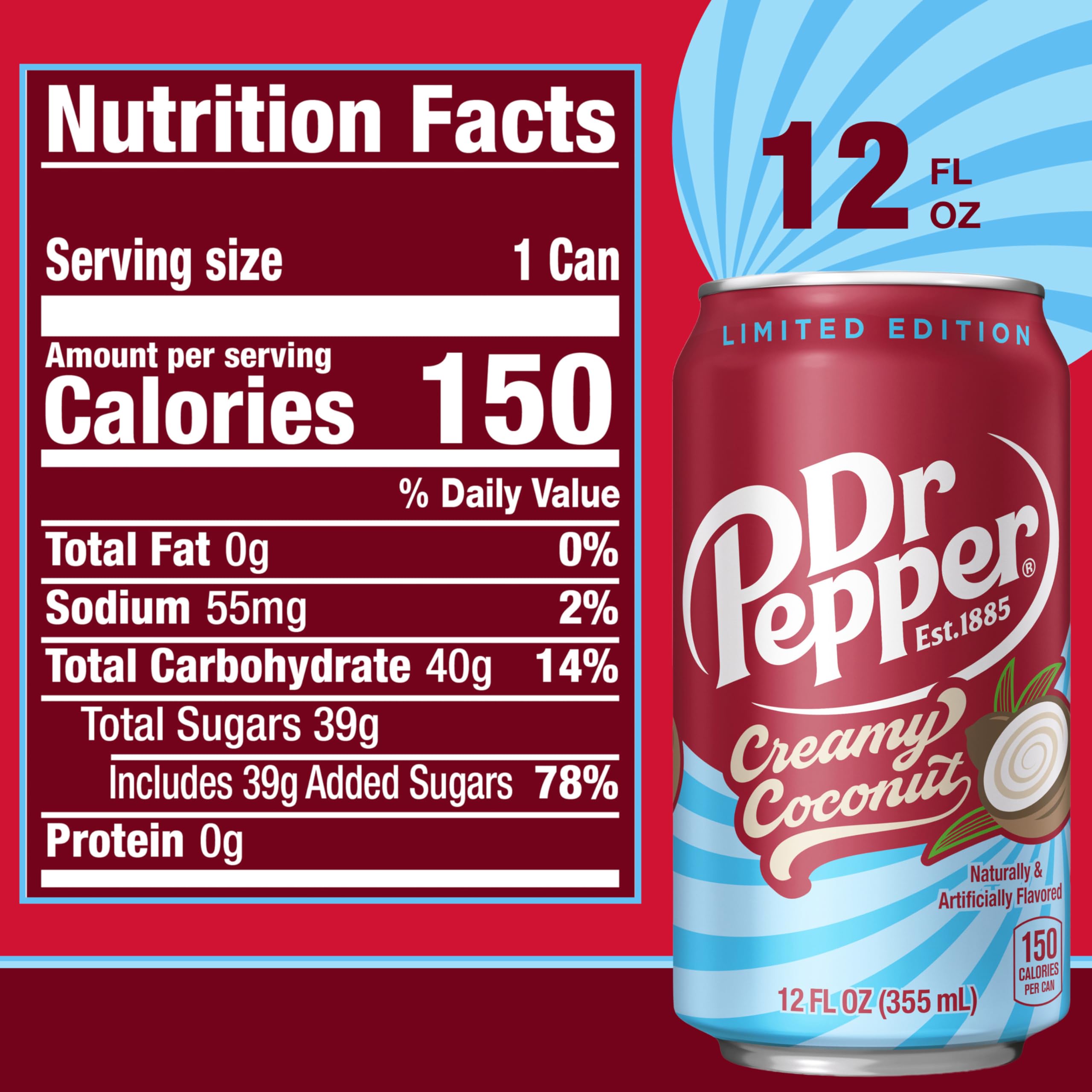 Dr Pepper Soda crémeux à la noix de coco, canettes de 355 ml, paquet de 12