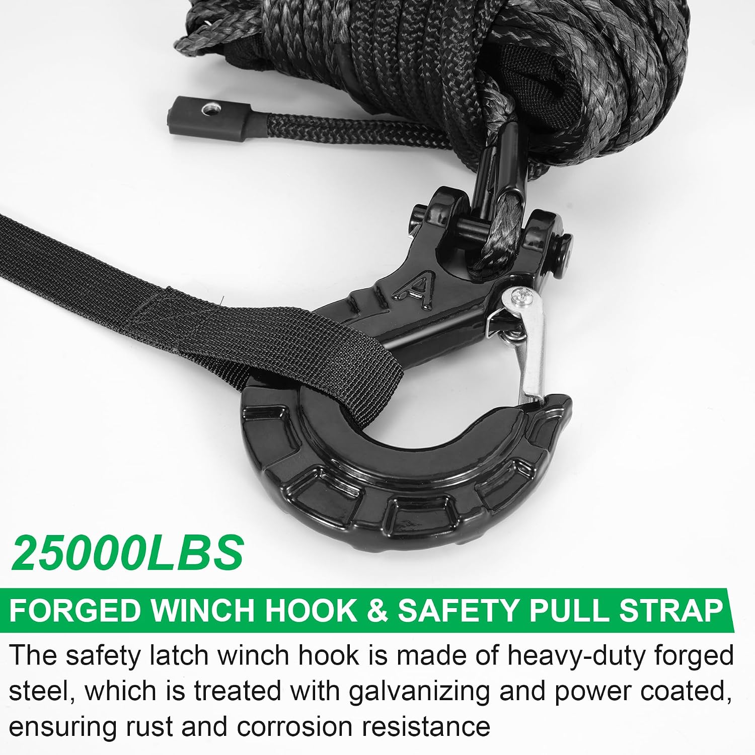 Synthetic Winch Rope Kit, 1/4" x50' Winch Cable with Protective Sleeve, Heavy-Duty Winch Hook and Rubber Stopper, Winch Accessories for Off-Road SUV, UTV, ATV (Black, 1/4" x50')