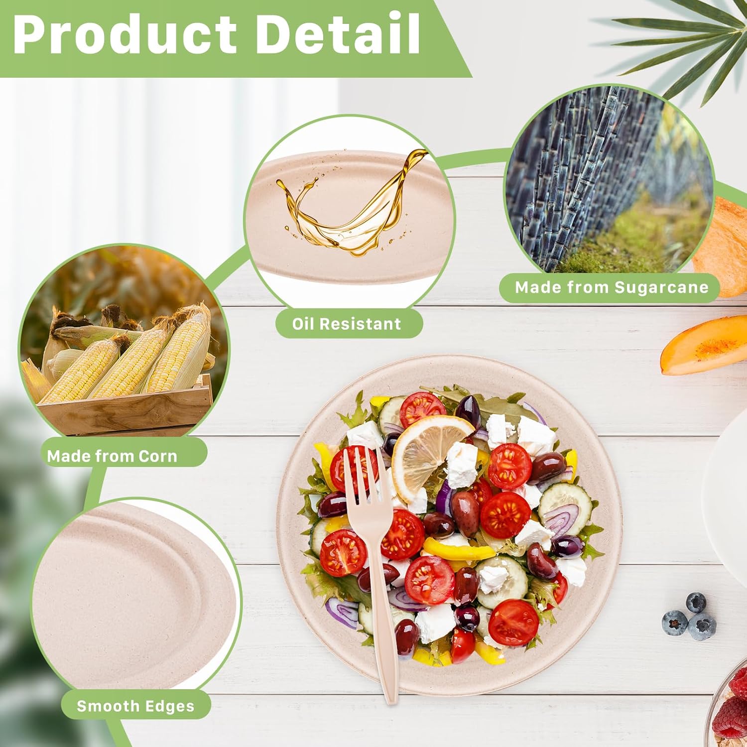 250 PCS Compostable Paper Plates Set,Heavy Duty Disposable Paper Plates Set,Biodegradable plates and utensils Includes Plate,Extra Long Forks,Knives,Spoons for Party Camping - Image 3