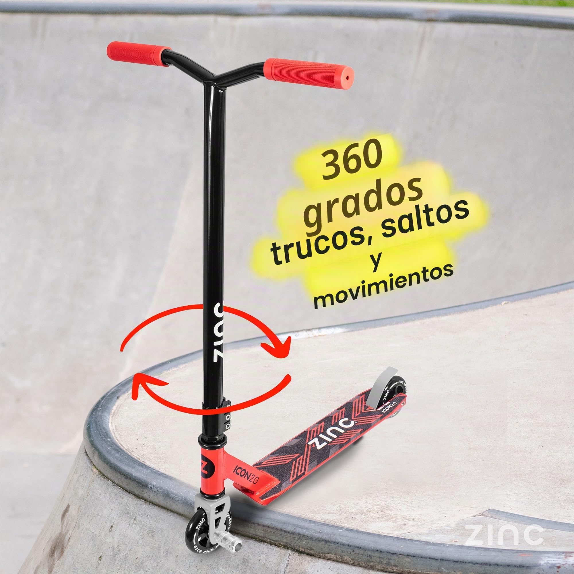 Zinc Icon 2.0 - Patinete para Acrobacias, Color Rojo y Negro