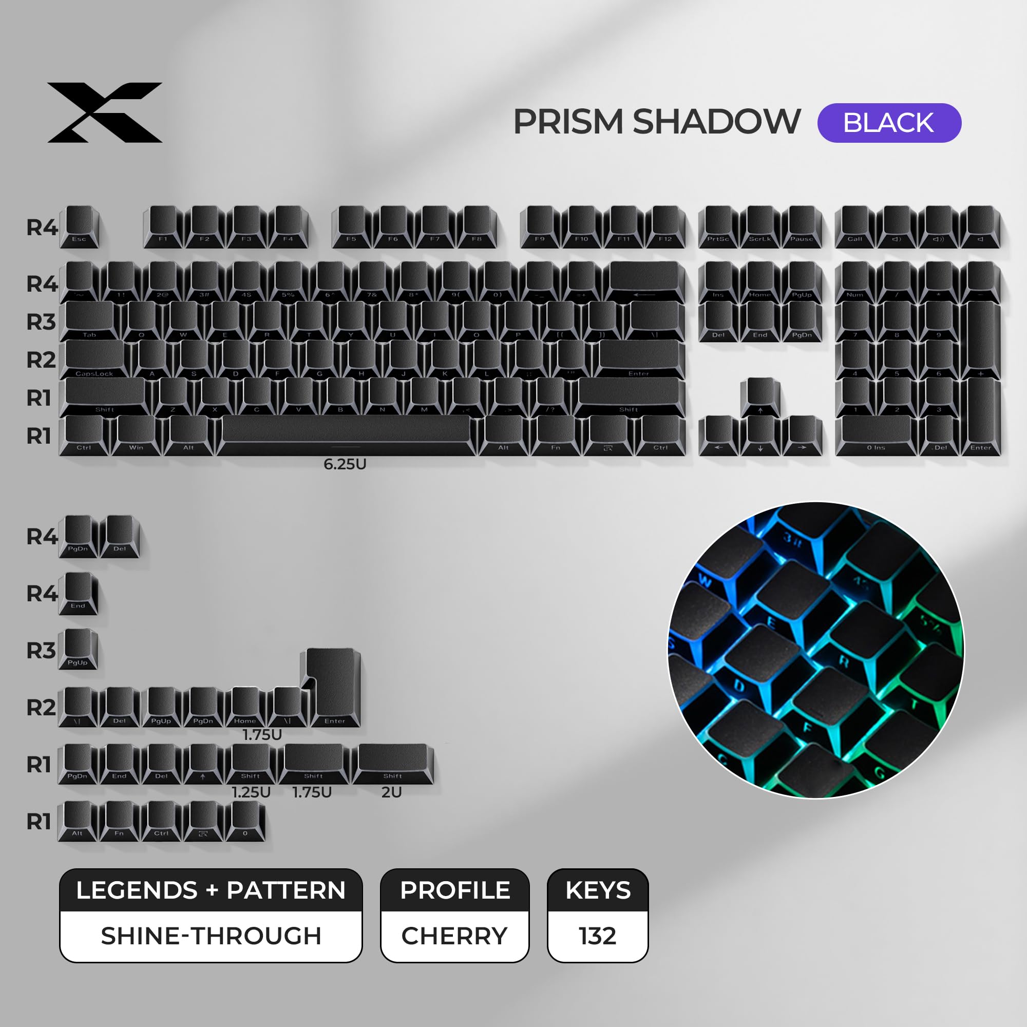 Amazon.co.jp: XVX シースルー PBT キーキャップ ブラックプリズム 5