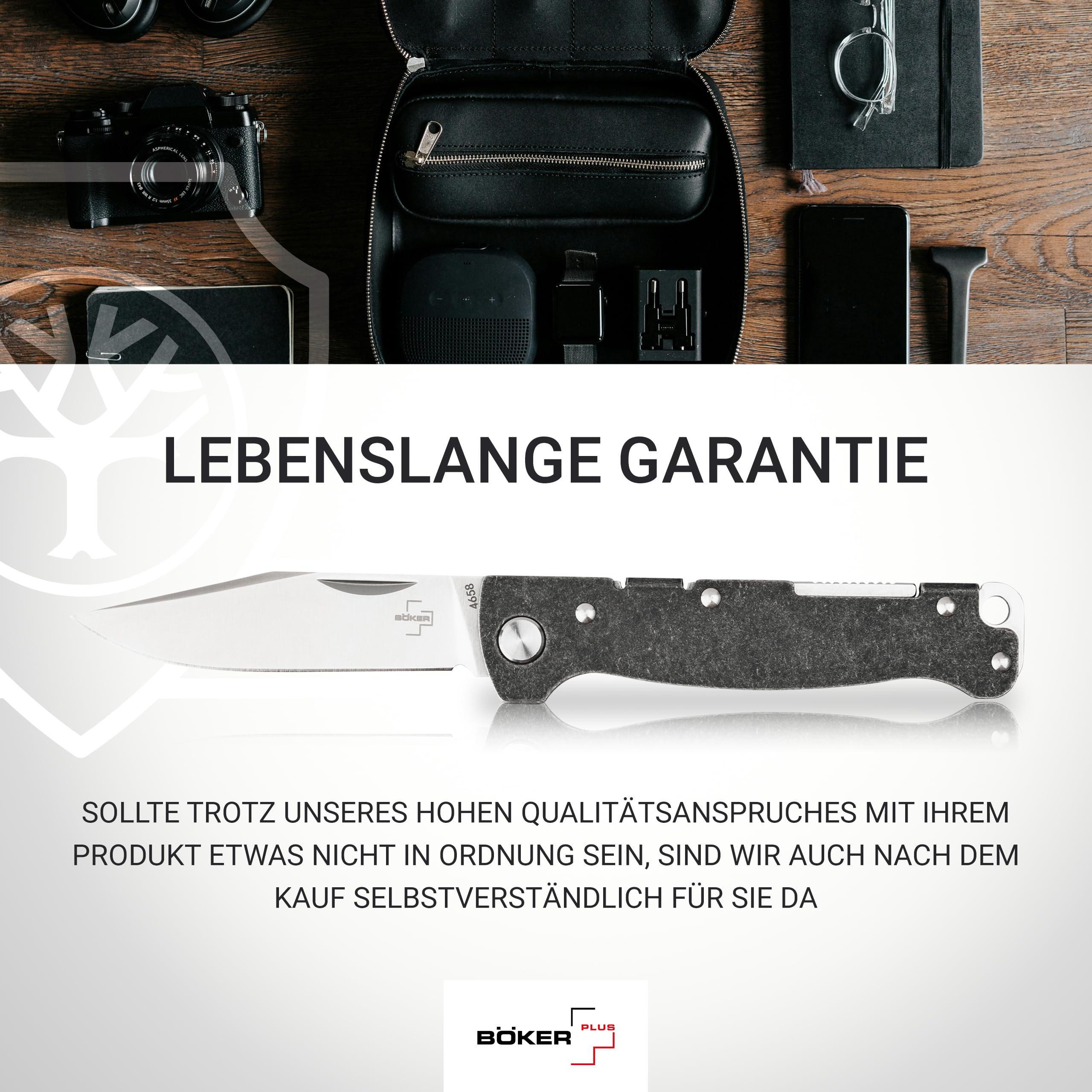 Böker Plus Atlas Backlock Clippoint Taschenmesser - Vollmetall Klappmesser mit 7,4 cm D2 Klinge, Edelstahlgriff EDC