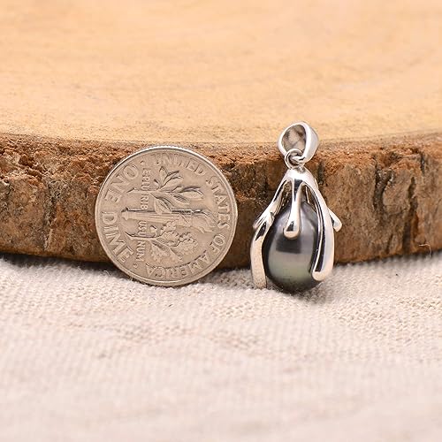 Miniatura 4 de 925 Sterling Silver Semi Baroque Tahitian Black Pearl Artistic Pendant Necklace