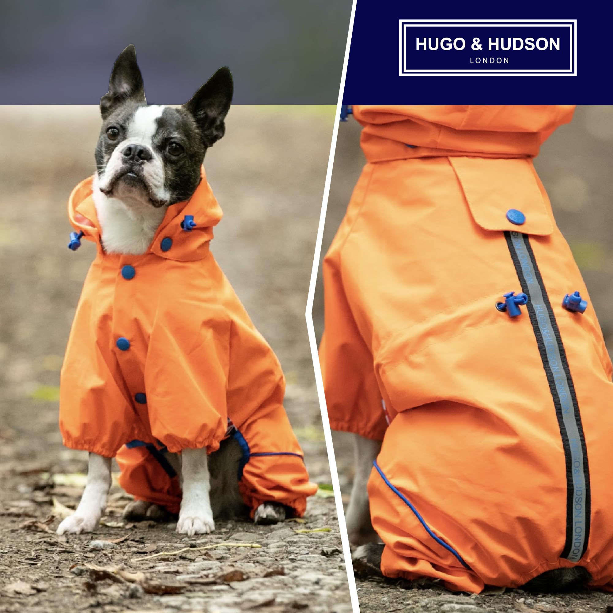 HUGO & HUDSON Dog Reflective Jacket Hooded Overalls Outdoor Winter Windproof Coat, Neon Orange, M50 - Image 4
