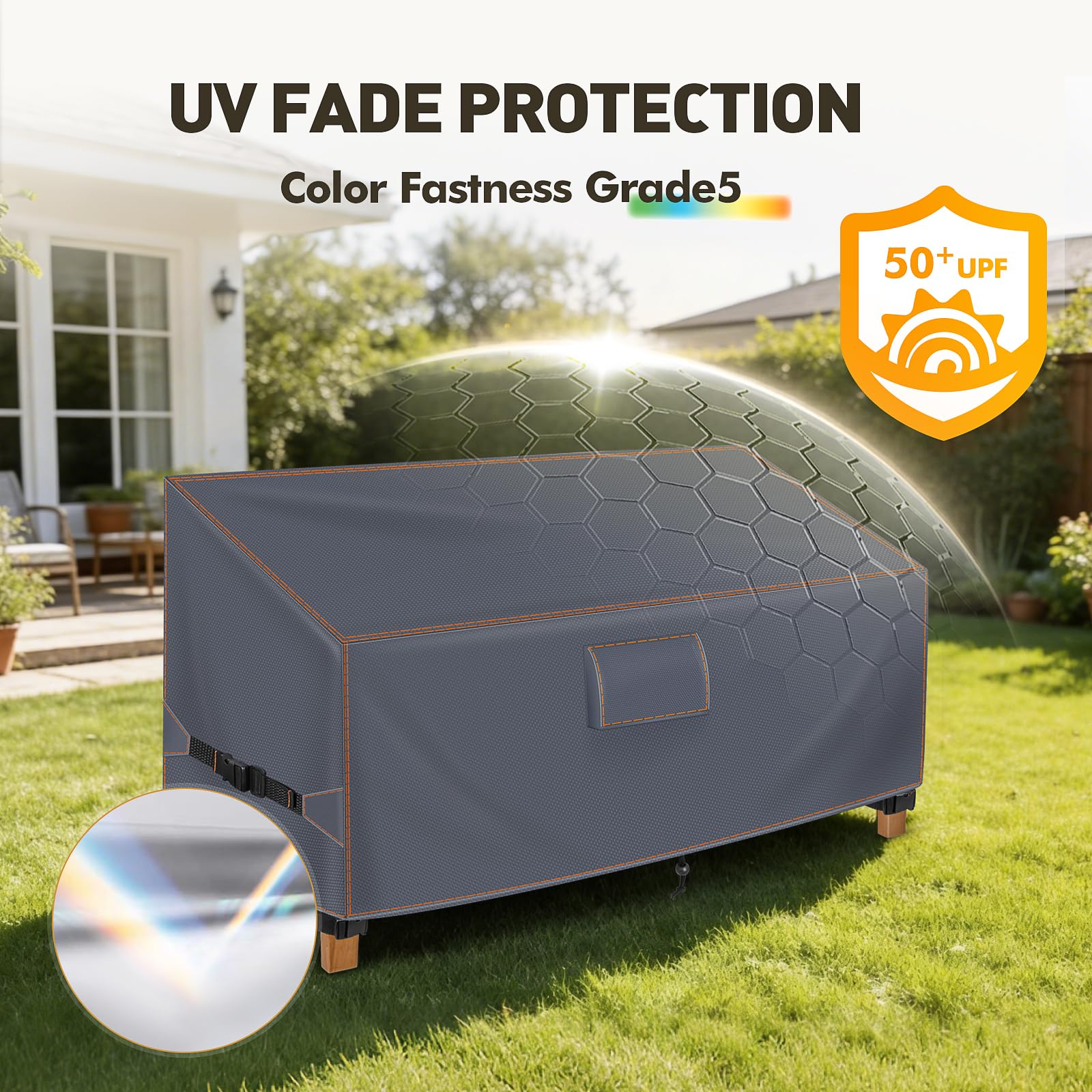 Copertura per Panca da Giardino 2 Posti 133x70x63/86 cm, 420D | Grigio. Adatto per panche. Tessuto Oxford 420D impermeabile, antivento, anti-UV, con prese d'aria e protezione invernale.