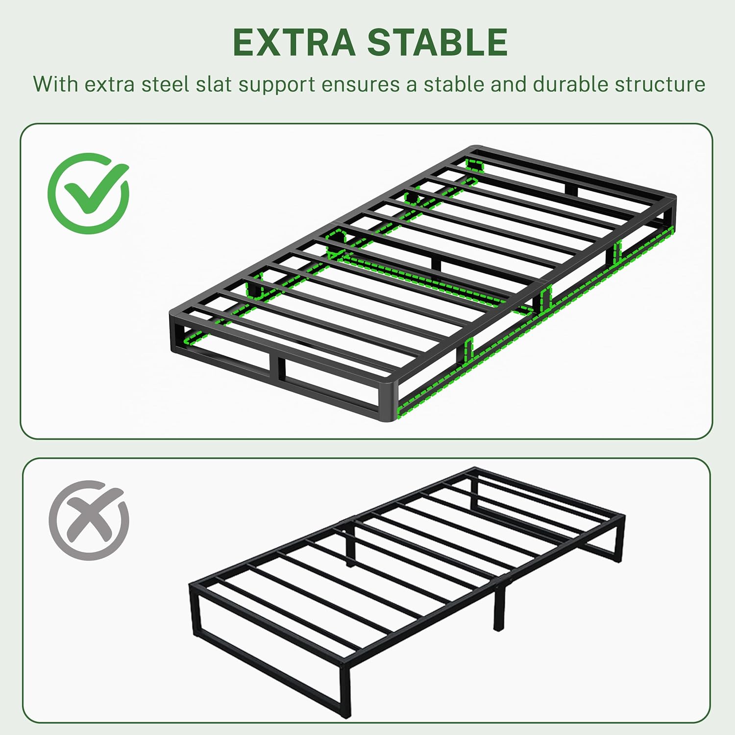 10 Inch Twin Metal Bed Frame Round Corner Low Platform Bed Frames 3000 LBS Heavy Duty Steel Slats Support Mattress Foundation No Box Spring Needed, Noise Free, Easy Assembly, Black