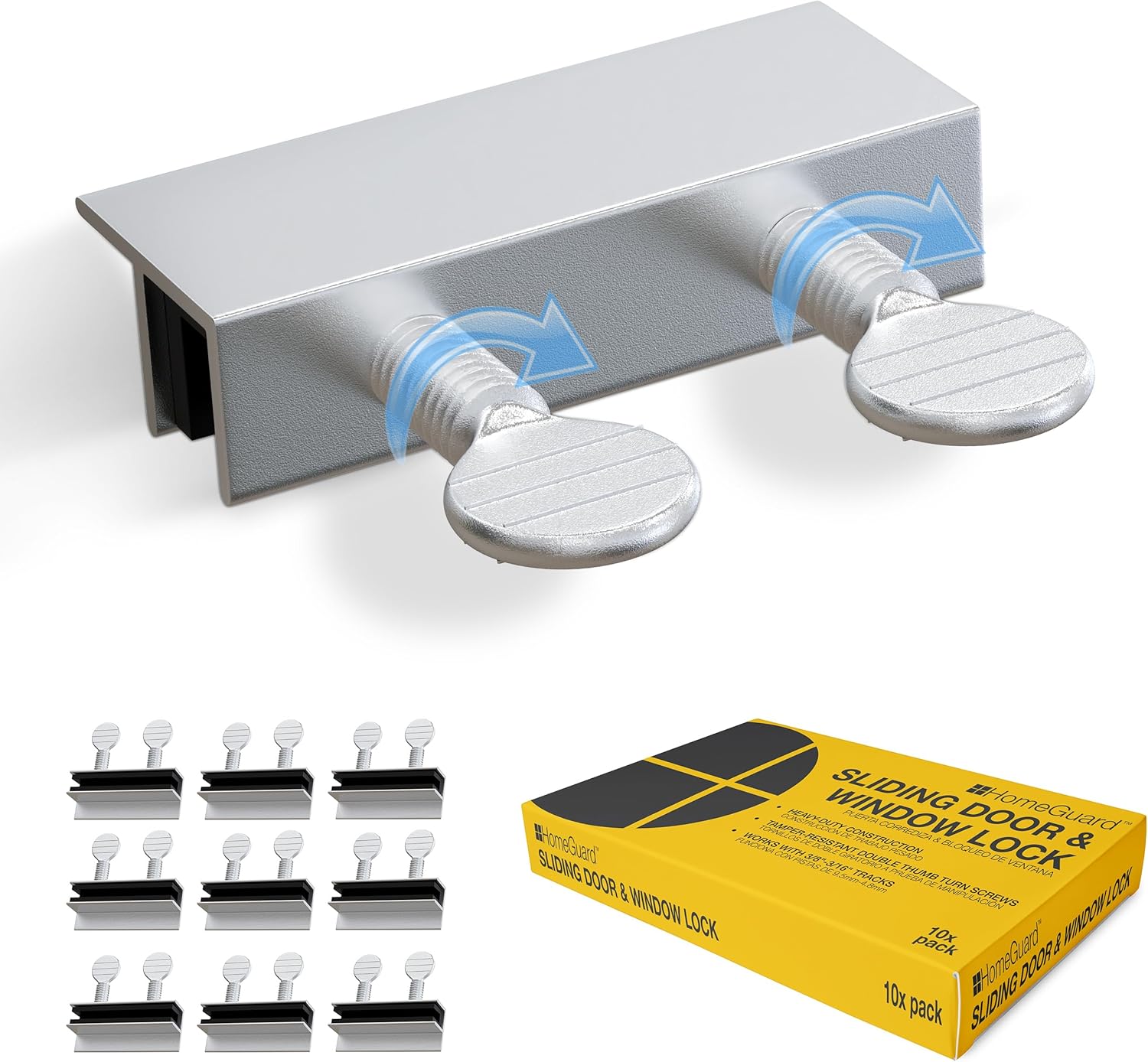 HomeGuard Sliding Window Locks Security for 3/163/8" Track 10 Pack