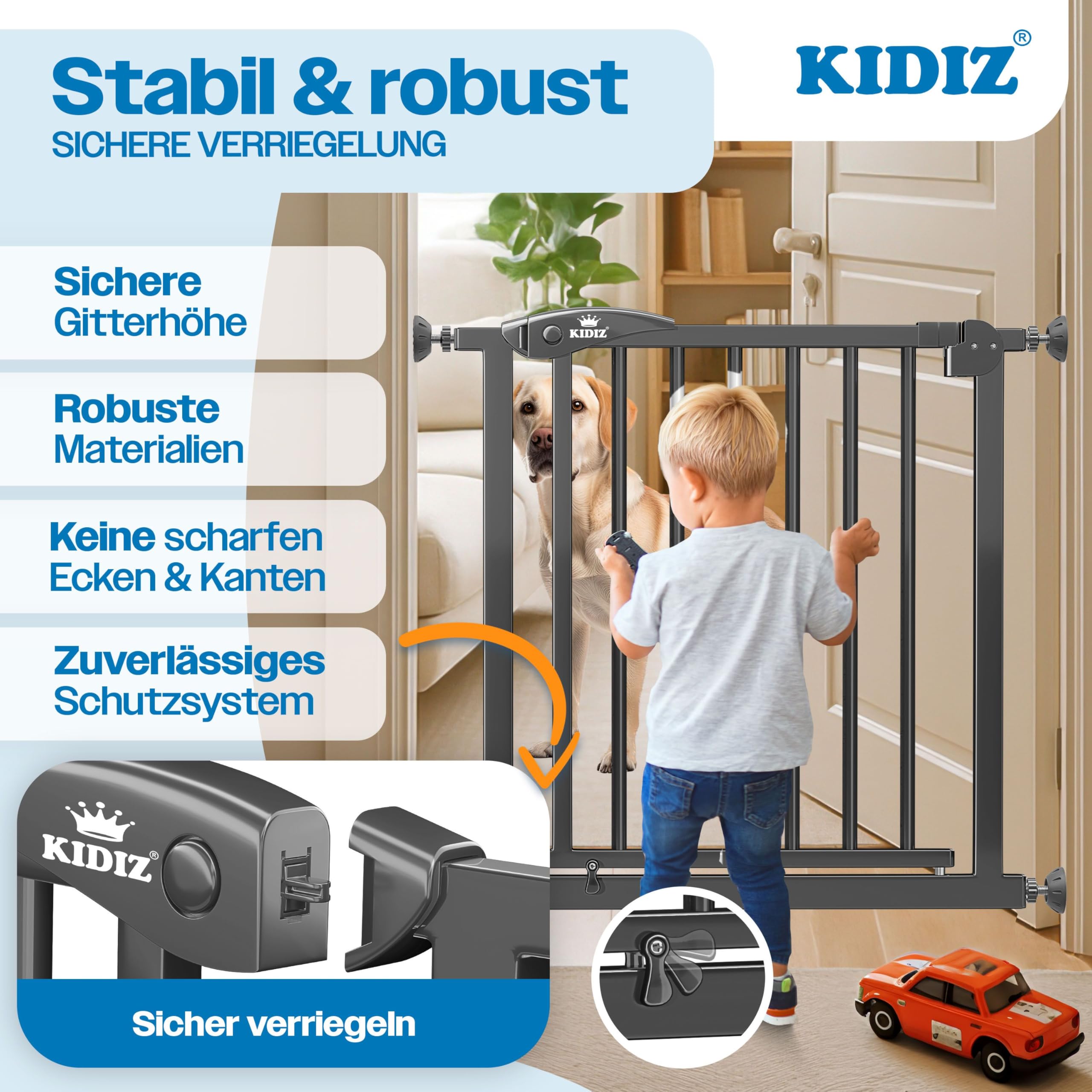 KIDIZ Treppenschutzgitter ohne Bohren 88-94 cm 75 cm hoch Anthrazit
