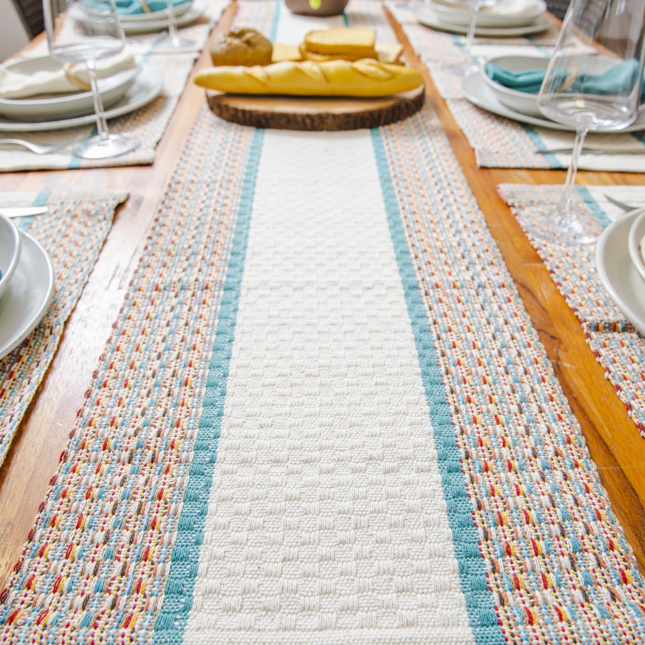 Caminho de Mesa Artesanal 100% Algodão, 45 cm x 1,50 m, Estilo Moderno Luxo, Faixa Jade,