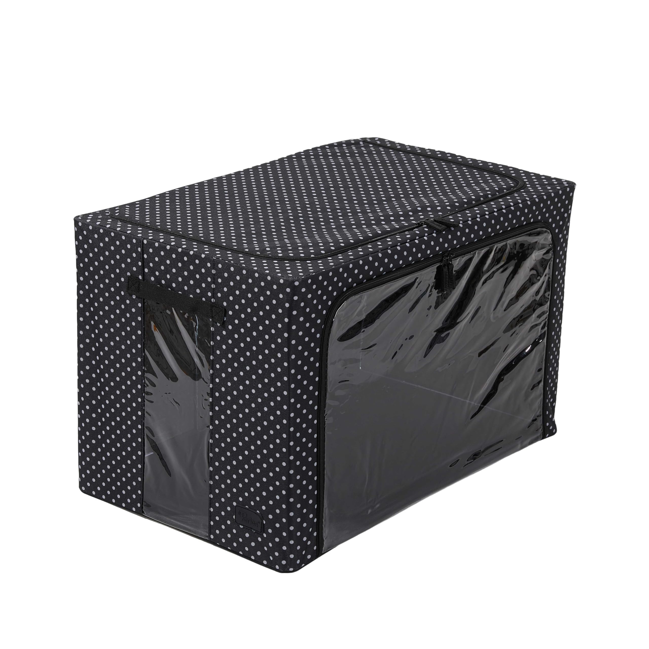 Periea ‘Beau’ Folding Collapsible Stackable Fabric Home Storage Boxes with Steel Frames (Black Grey Floral, Large) — view 100