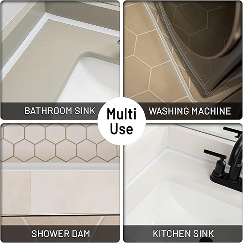 Miniatura 6 de Umbral de ducha plegable de 118 pulgadas de silicona adhesiva de silicona 0.47 para regadera alta, barrera de tapón de agua para baño, cocina,