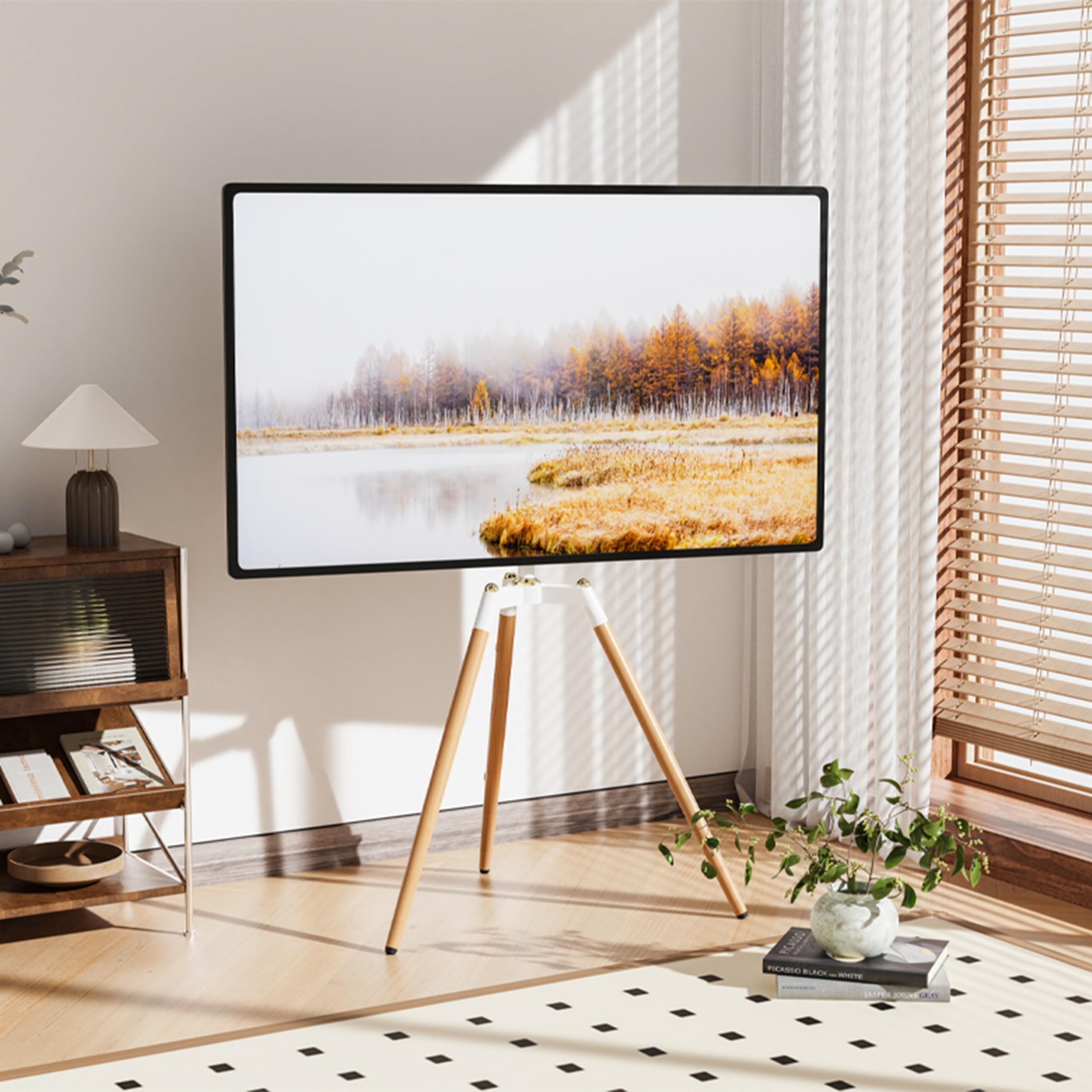 ETHU TV Staffelei bis 40kg, TV Stativ für 32-65 Zoll Curved Fernseher | Universeller TV-Bodenständer, höhenverstellbar & 140° schwenkbar, max. VESA 600x400mm, für LED LCD LED & Curved TV