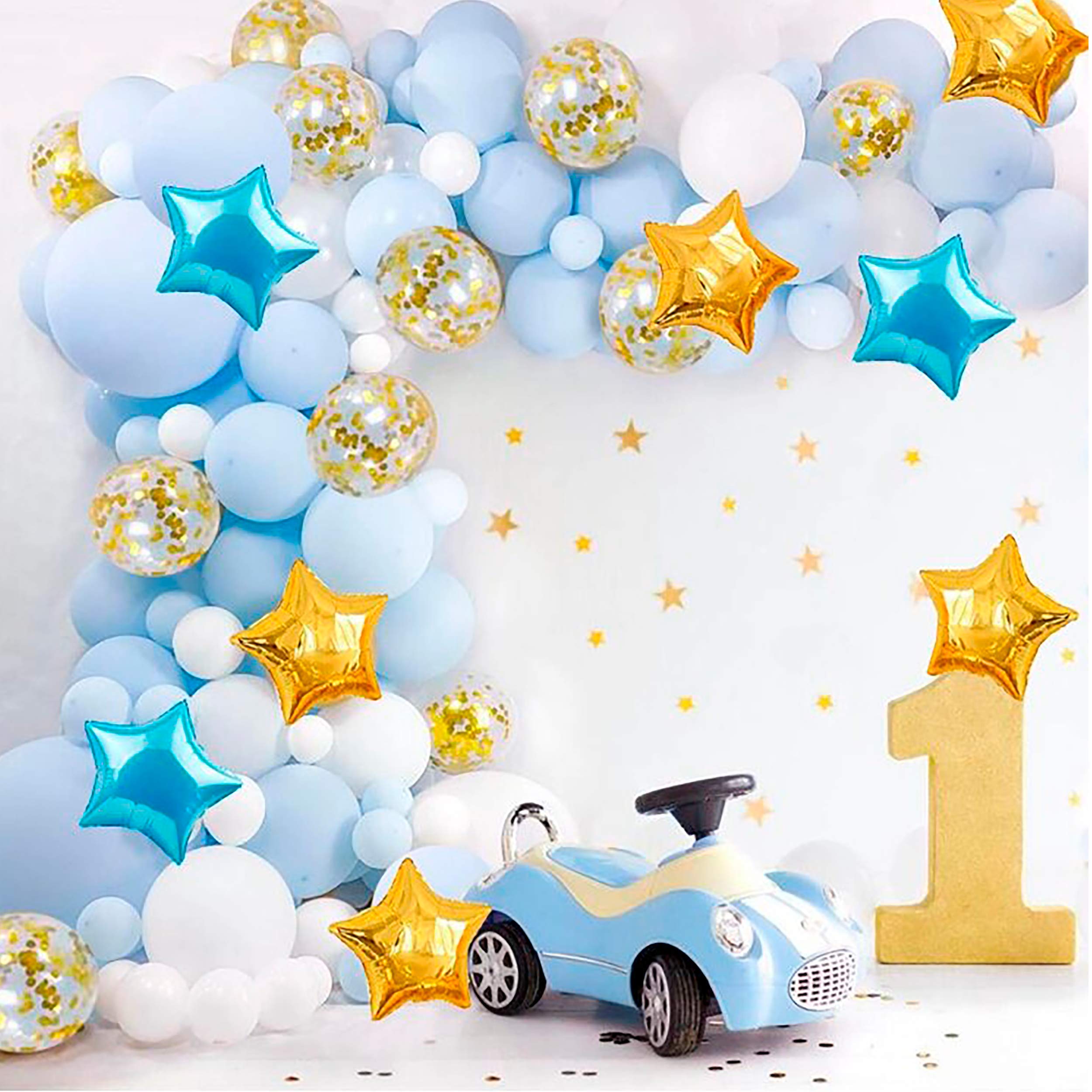 SunEye Birthday Party Decorations Balloon Garland | Blue Balloons Garland, Macaron Balloon Arch Party Decoration | Balloon Garland Kit with Confetti, Gold Star Balloon Baby Boy Shower Party 122 Pack
