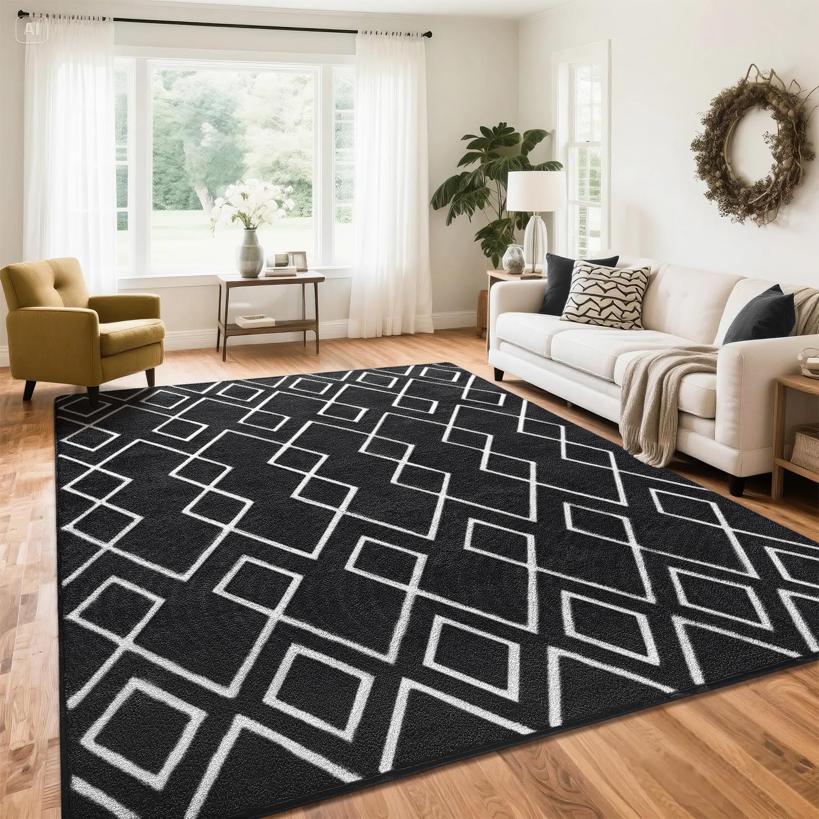 Rtizon Soft Area Rug for Bedroom, 6x9Ft Moroccan Rugs for Living Room, Geometric Non-Slip Carpet with Memory Foam for Boys Girls's Bedside Office