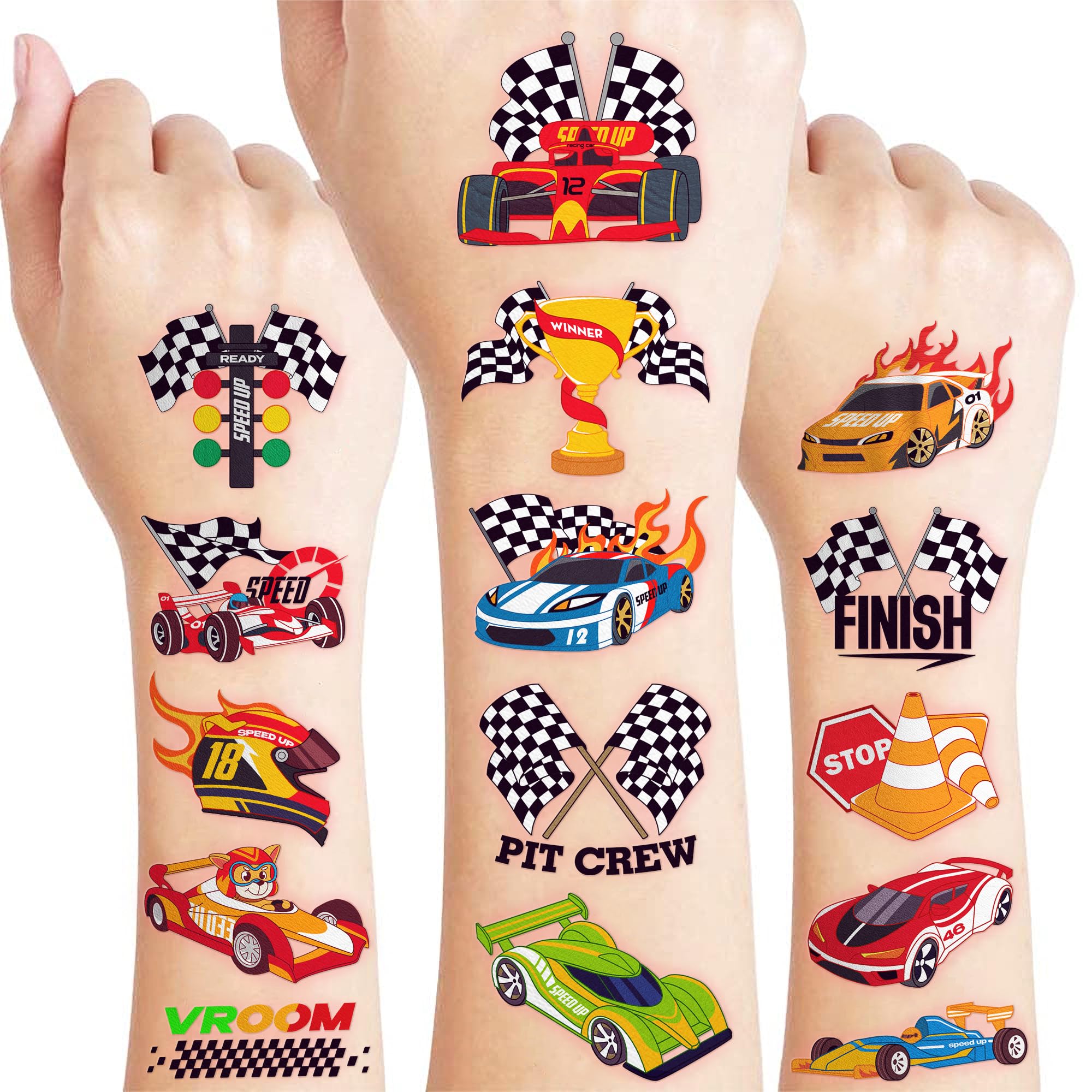 120 PCS Racing Car Pre-Cut Temporary Tattoos for Kids | A. Multiple - Race Car Tattoos
