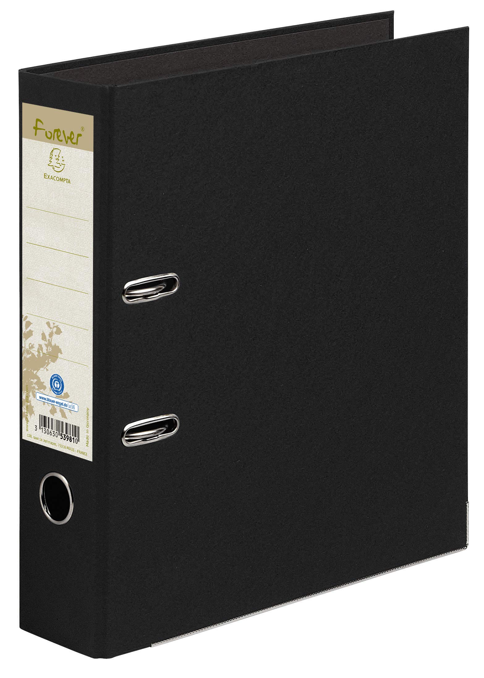ExacomptaRef 53981E - Forever Collection - Prem'Touch Lever Arch File - 320 x 290mm, Suitable for A4 Documents, 80mm Spine, 100% Recycled Paper - Black