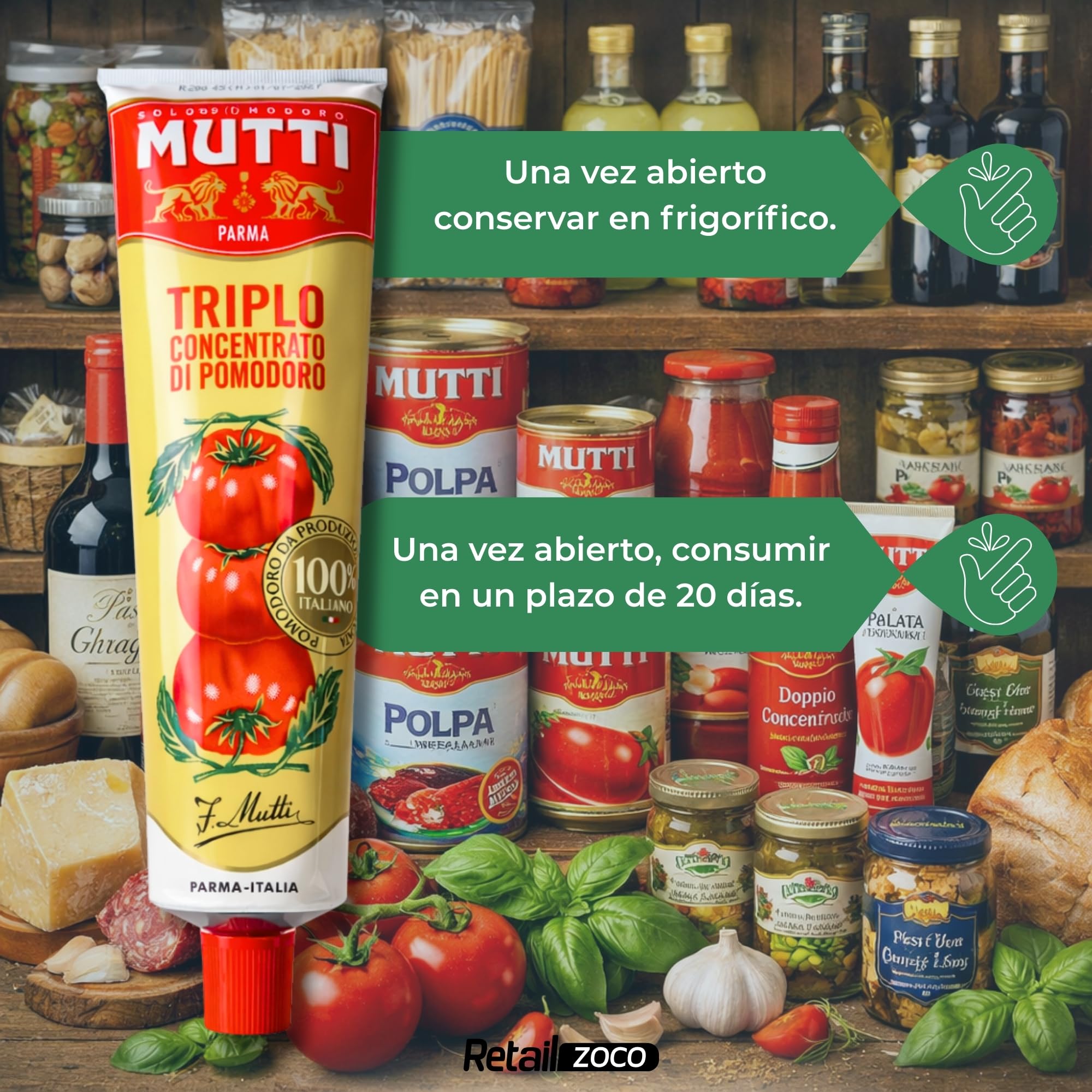 Concentrado de tomate triple Mutti, Pasta de Tomate Triple Concentrada, Hecho de pomodoro 99,6%, sal, Sin Gluten, Sin Lactosa, Sin huevos, Producto Italiano, Contiene 3 tubos de 185 gr - imagen 6