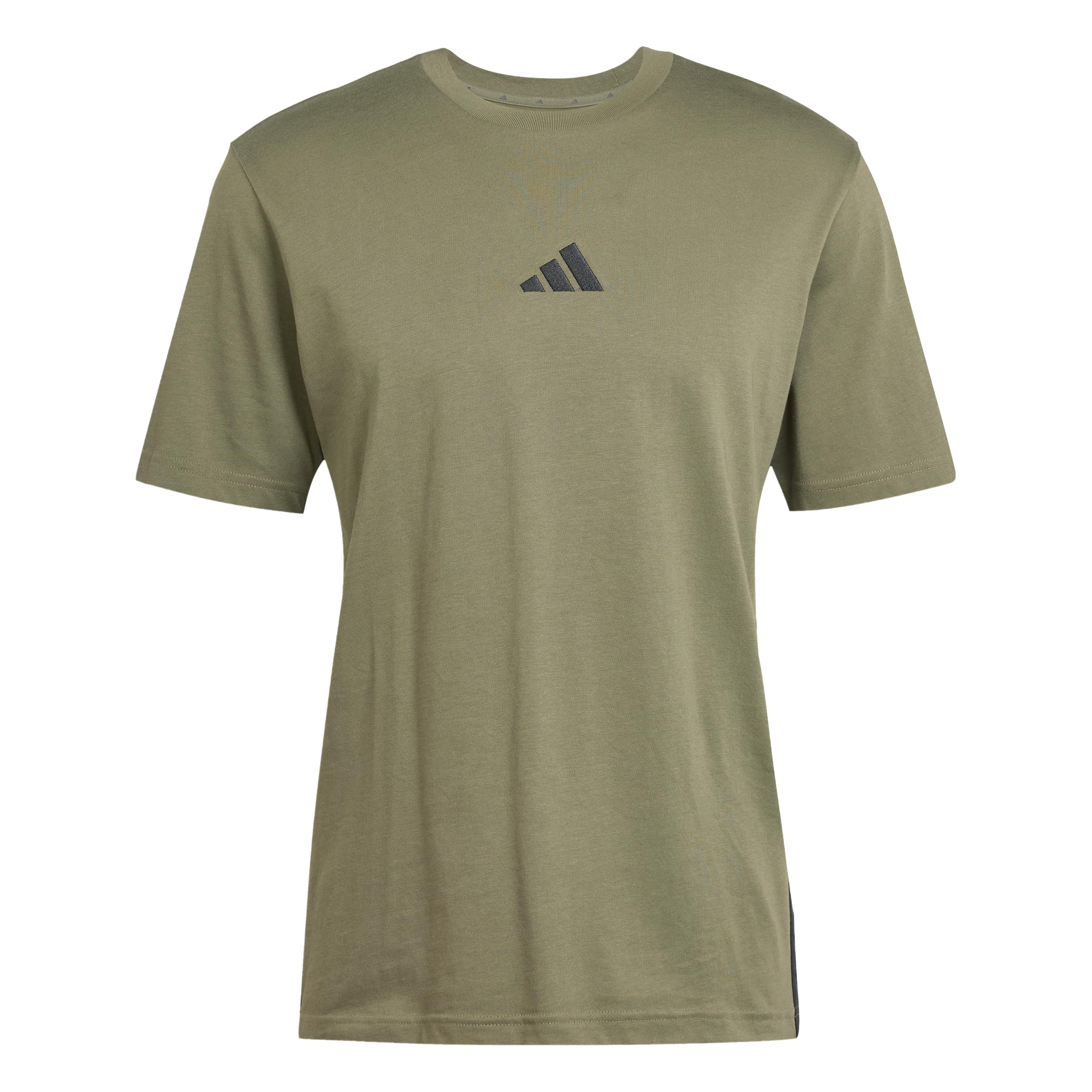 adidas Men's Essential Three Stripes Single Jersey Shirt, Olive strata/Black, XL