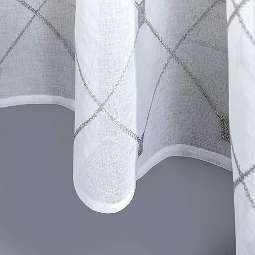 Miniatura 6 de Top Finel - Cortinas de lino sintético translúcidas blancas con bordado de diamante y ojales, 2 paneles de cortina para habitación y sala