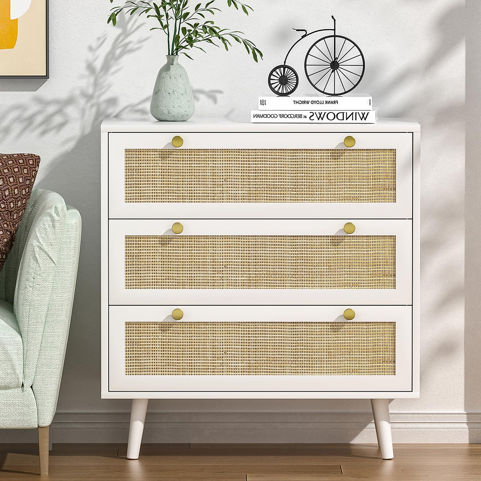 Commode en Rotin Chambre Adulte et 3 Tiroirs pour Salon