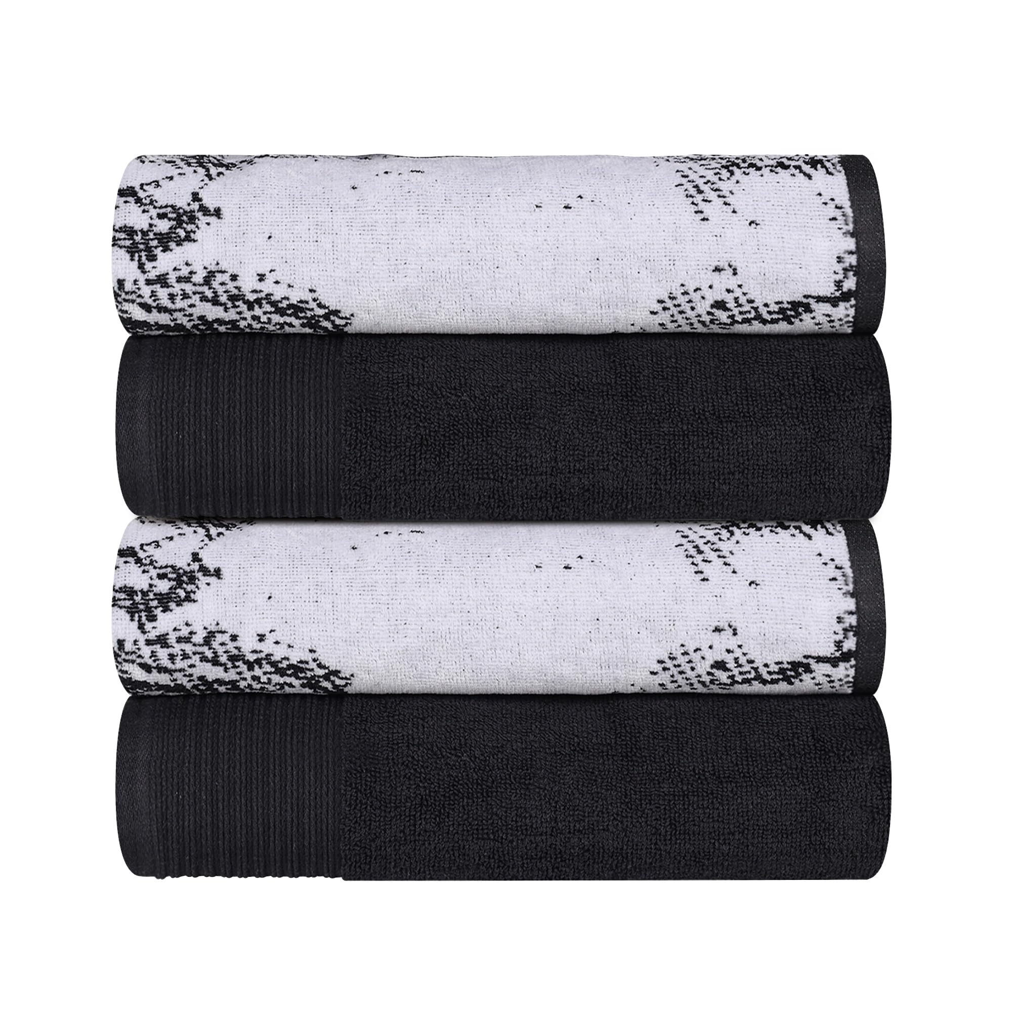 Serviettes de bain en coton Superior (lot de 4) grand format uni et marbré pour la douche