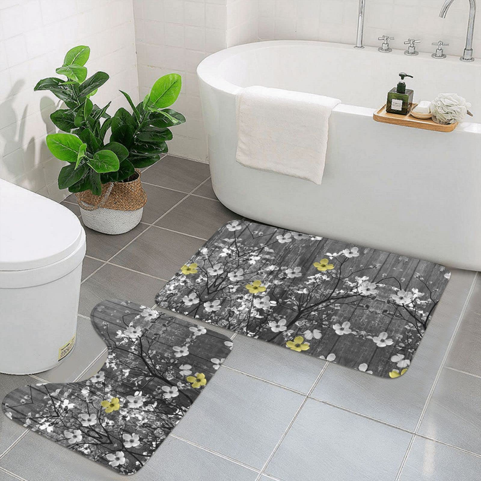 Tapis de salle de bain imprimés floraux lot de 2 absorbants et antidérapants pour douche