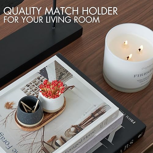 Miniatura 4 de Soporte decorativo de cerámica con bandeja de madera, juego de 2 hermosos soportes mate con huelguista que son una actualización para cualquier