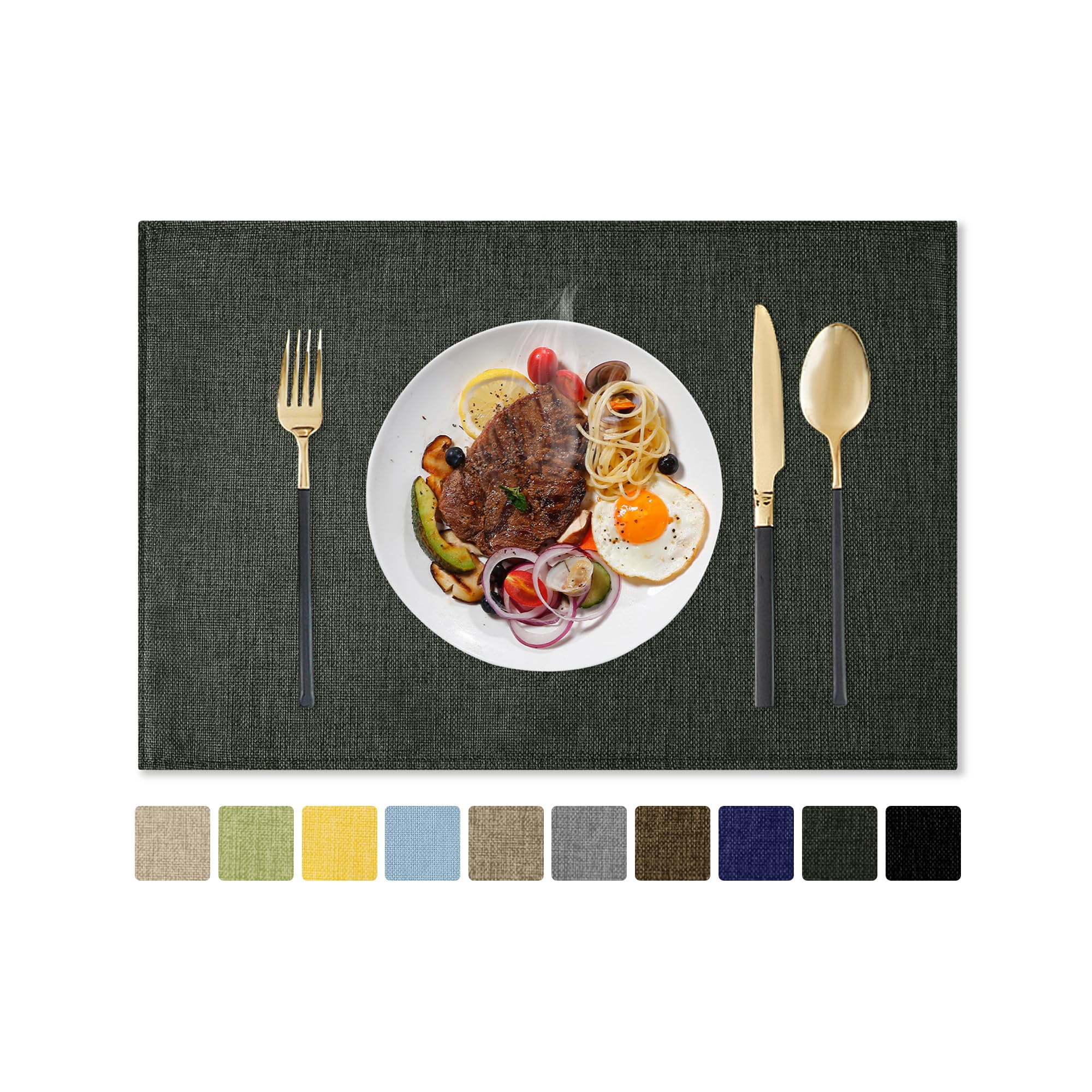 Romanstile Cloth Placemats Set of 6, Heat Resistant Double Layered Thickened Place Mats, Washable Faux Linen Farmhouse Table Mats for Kitchen/Dining/Party/Outdoor, Dark Grey — image 1