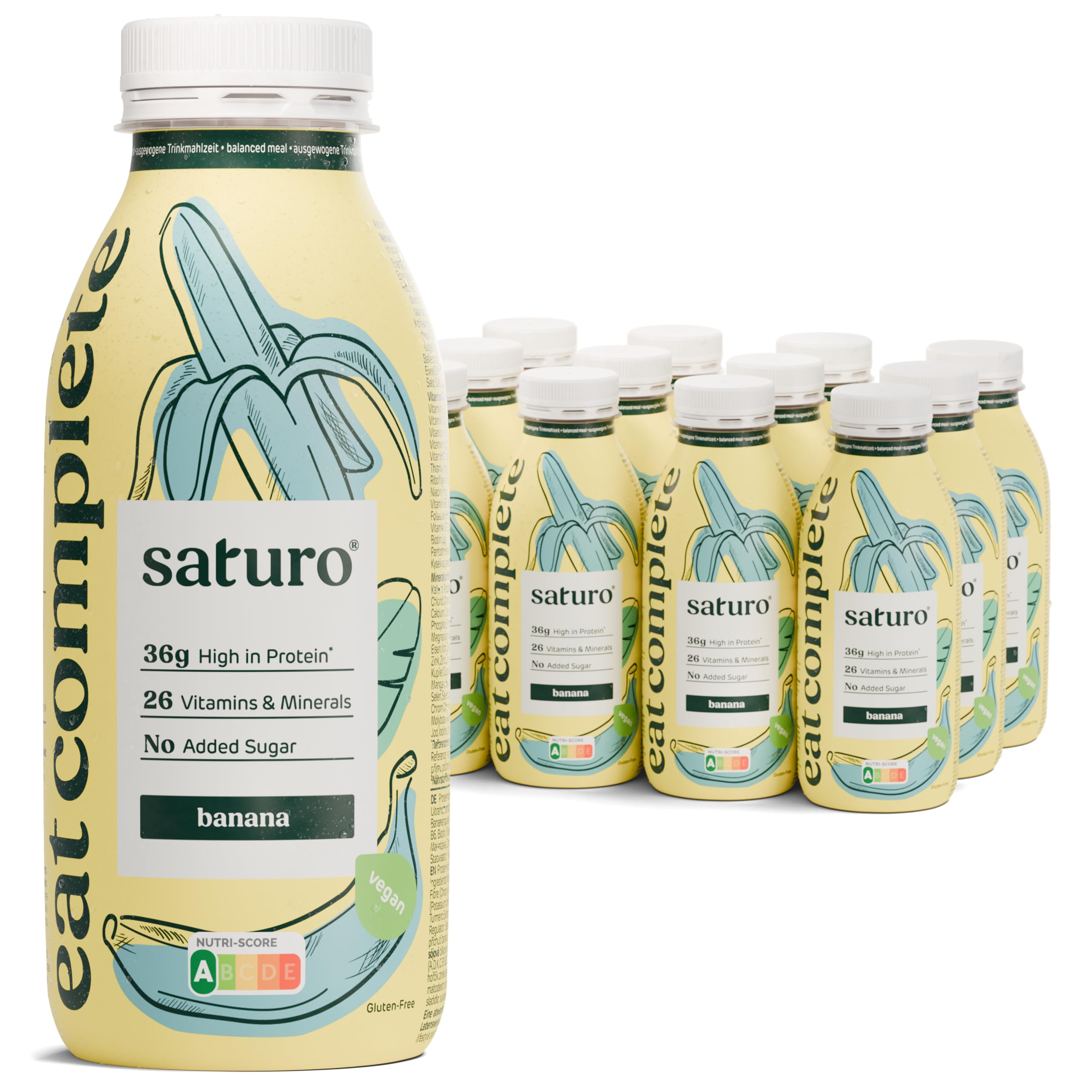 Saturo Paquete Mixto de Sustitutos de Comida | Batido alto en proteínas con 330 kcal | Vegano | Comida bebible con 26 nutrientes | 24 x 330 ml