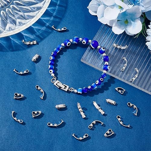 Vista 2 de UNICRAFTALE Alrededor de 60 cierres plegables de acero inoxidable de 0.394 pulgadas, cierre de cierre a presión, extensor de joyería de metal