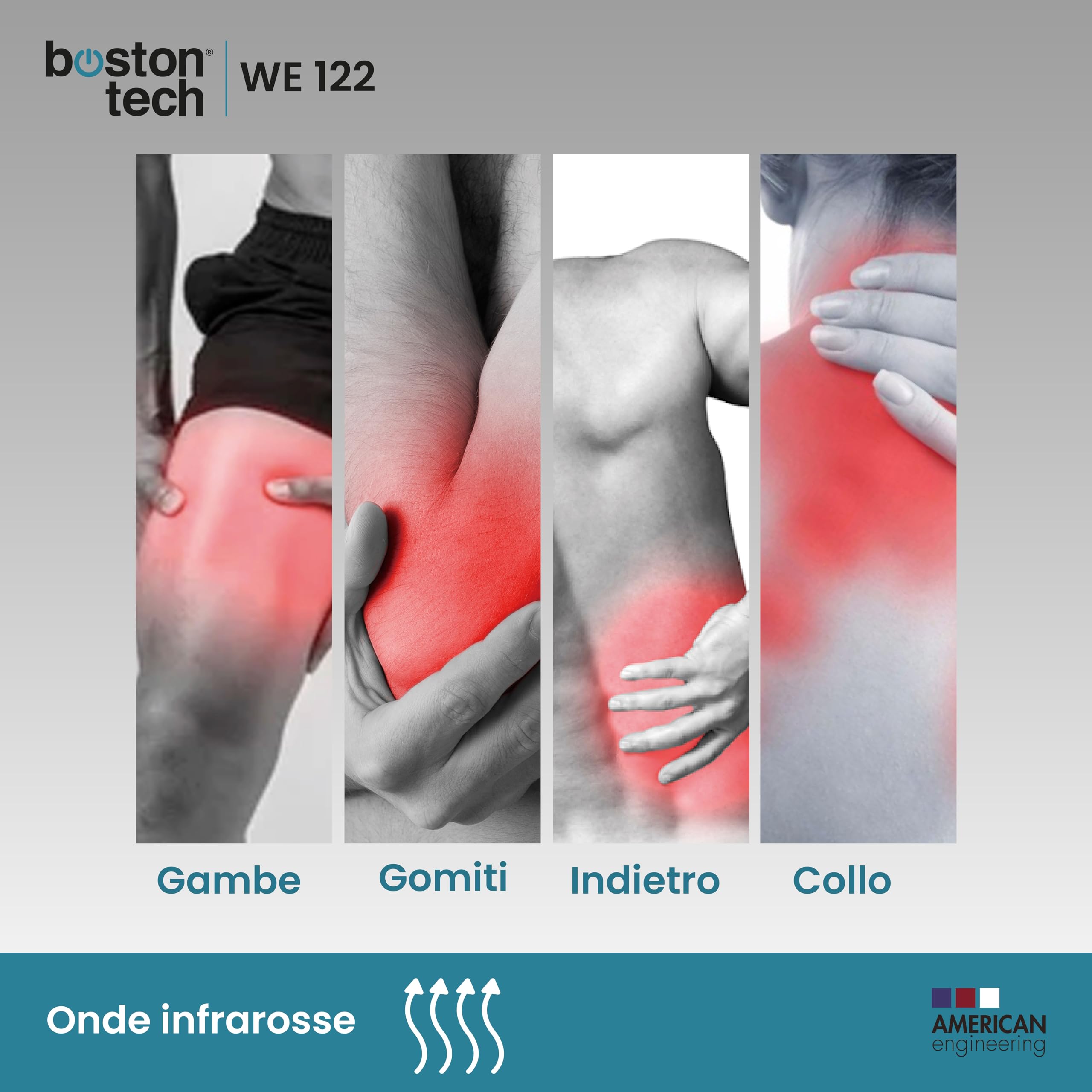 Boston Tech WE122 Lampada a infrarossi da tavolo fisioterapia dispositivo termico potenza 200 W sollievo dolori e tensioni muscolari 3 livelli di inclinazione Timer e protezione degli occhi.
