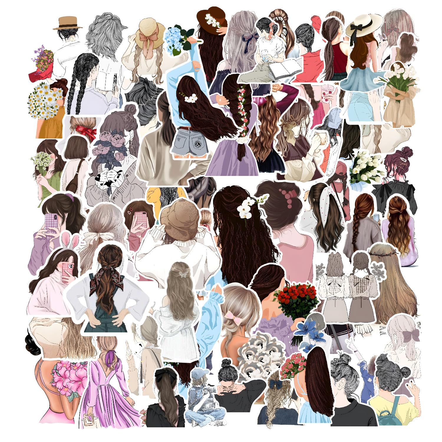 80 Pcs Cute Girls Stickers for Journal Laptop DIY Decor Scrapbooking Stickers