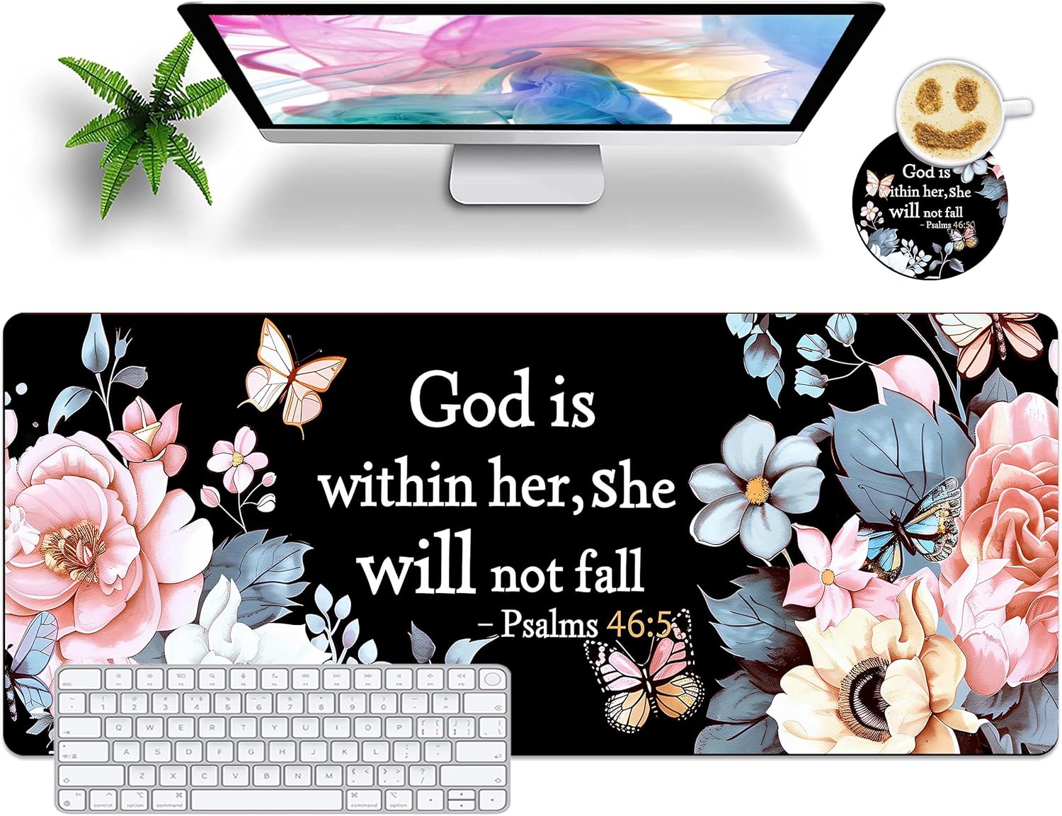 Extended Large Mouse Pad with Coaster 35.4x15.7 Long XL Mousepad Desk Mat for Keyboard and Mouse, Waterproof Non-Slip Desk Pad, Office Essentials Desk Accessories for Home Office - Christian Bible