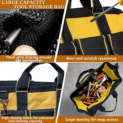Miniatura 5 de BLIRITEL Bolsa de herramientas de 13 pulgadas para hombres con parte inferior dura impermeable, bolsa de herramientas de boca ancha resistente,