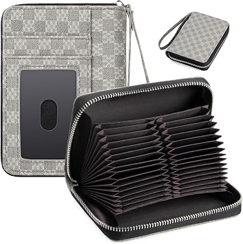 RFID Credit Card Holder Wallets for Women Large Storage Space Accordion Zipper Card Case Holder,Leather Organizer Case with Lanyard