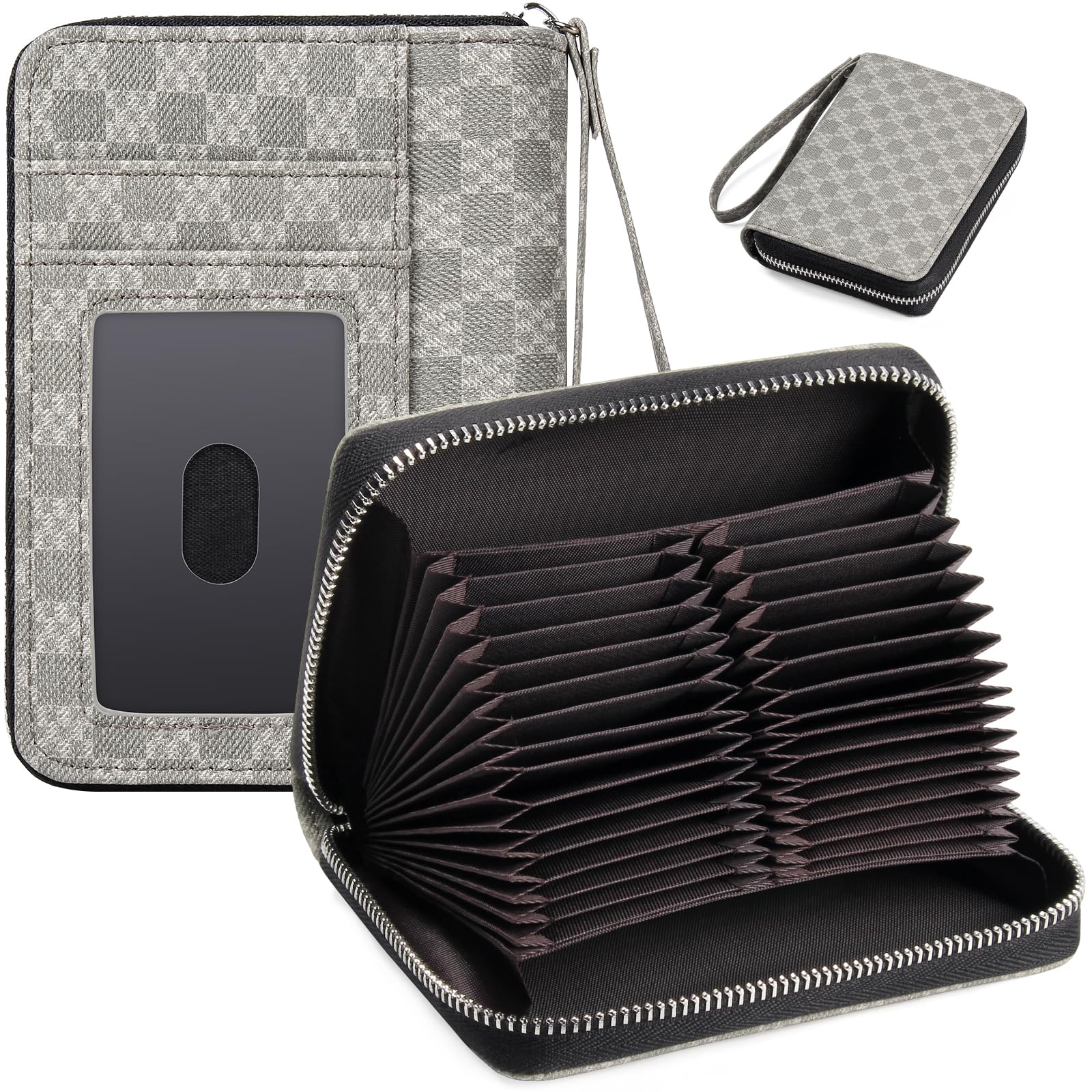 EcoVision RFID Credit Card Holder Wallets for Women Large Storage Space Accordion Zipper Card Case Holder,Leather Organizer Case with Lanyard