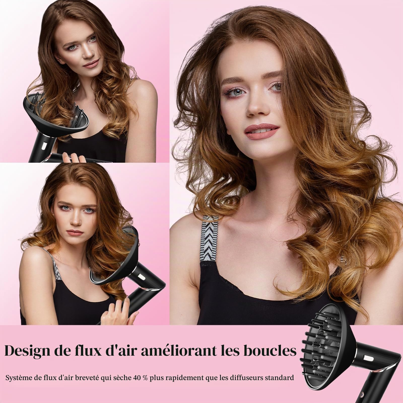 Grand diffuseur compatible avec Shark FlexStyle, buse diffuseur plus grande pour sécher plus rapidement et définir les cheveux ondulés bouclés bouclés Noir