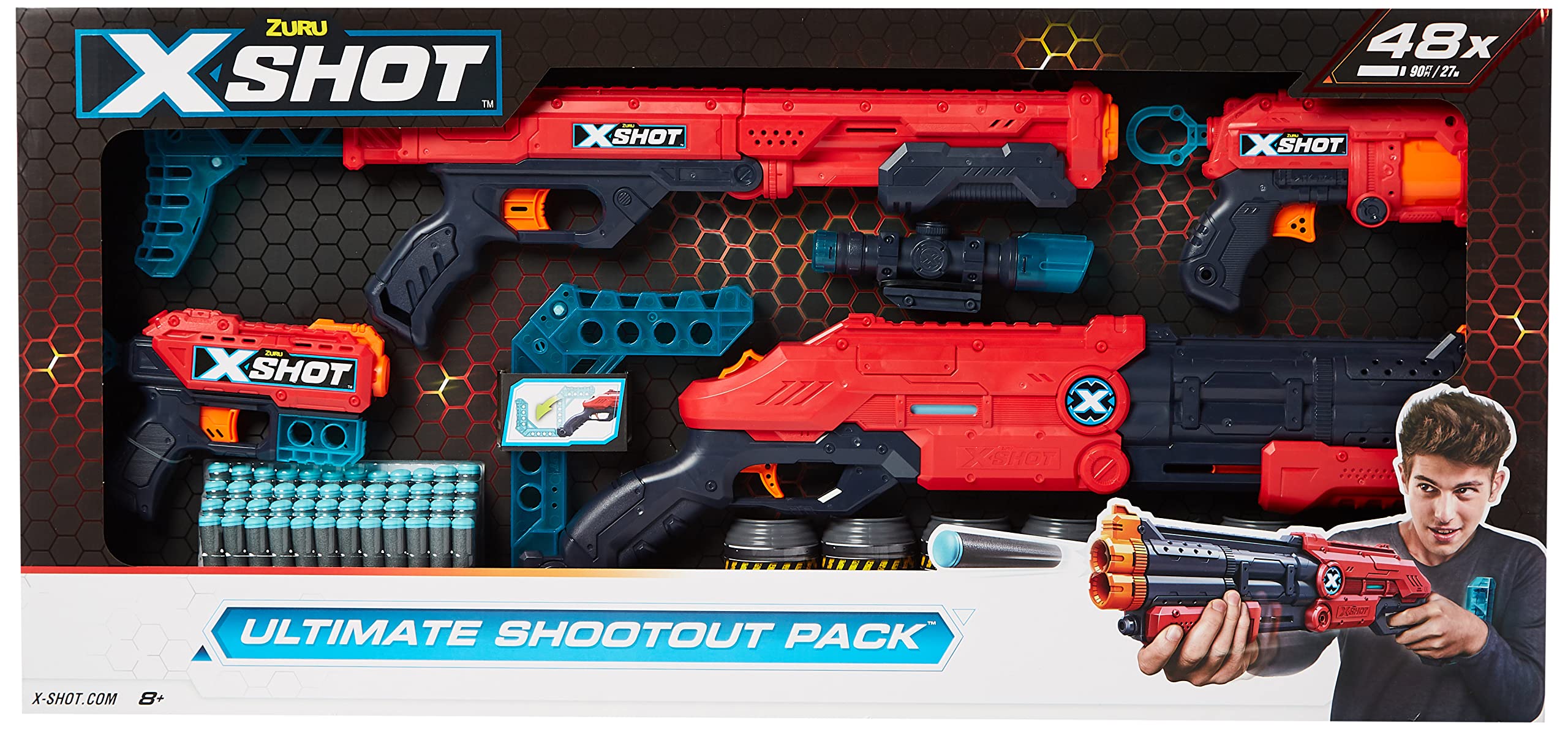 48 Foam Darts Blaster Ultimate Shootout Pack of 4 Toy Guns, Action Aiming Game For Kids, Perfect Outdoor Activity For, Teen, Adult, Boys & Girls, Gift For Kids, Ages 8+